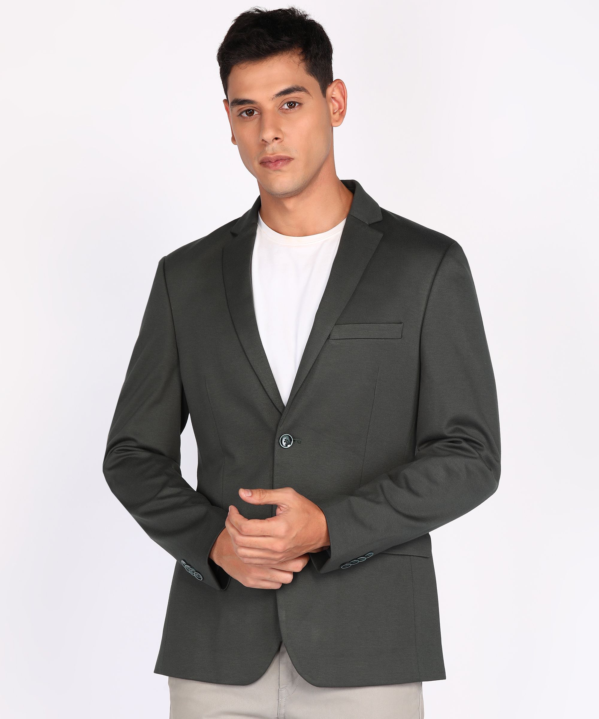 park avenue Men Solid Single Breasted Formal Blazer-picture-17