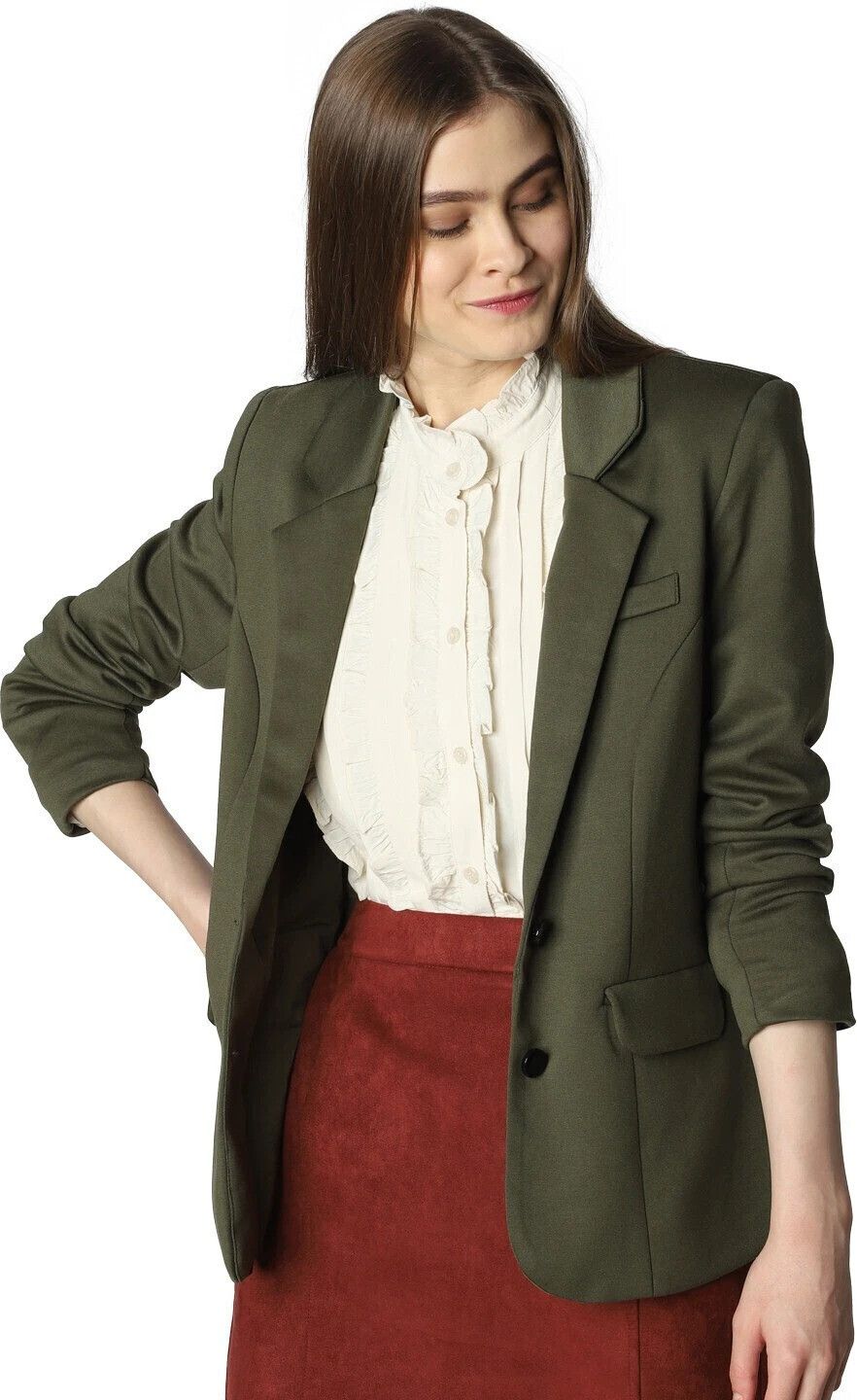 Women Solid Single Breasted Casual Blazer-image-9