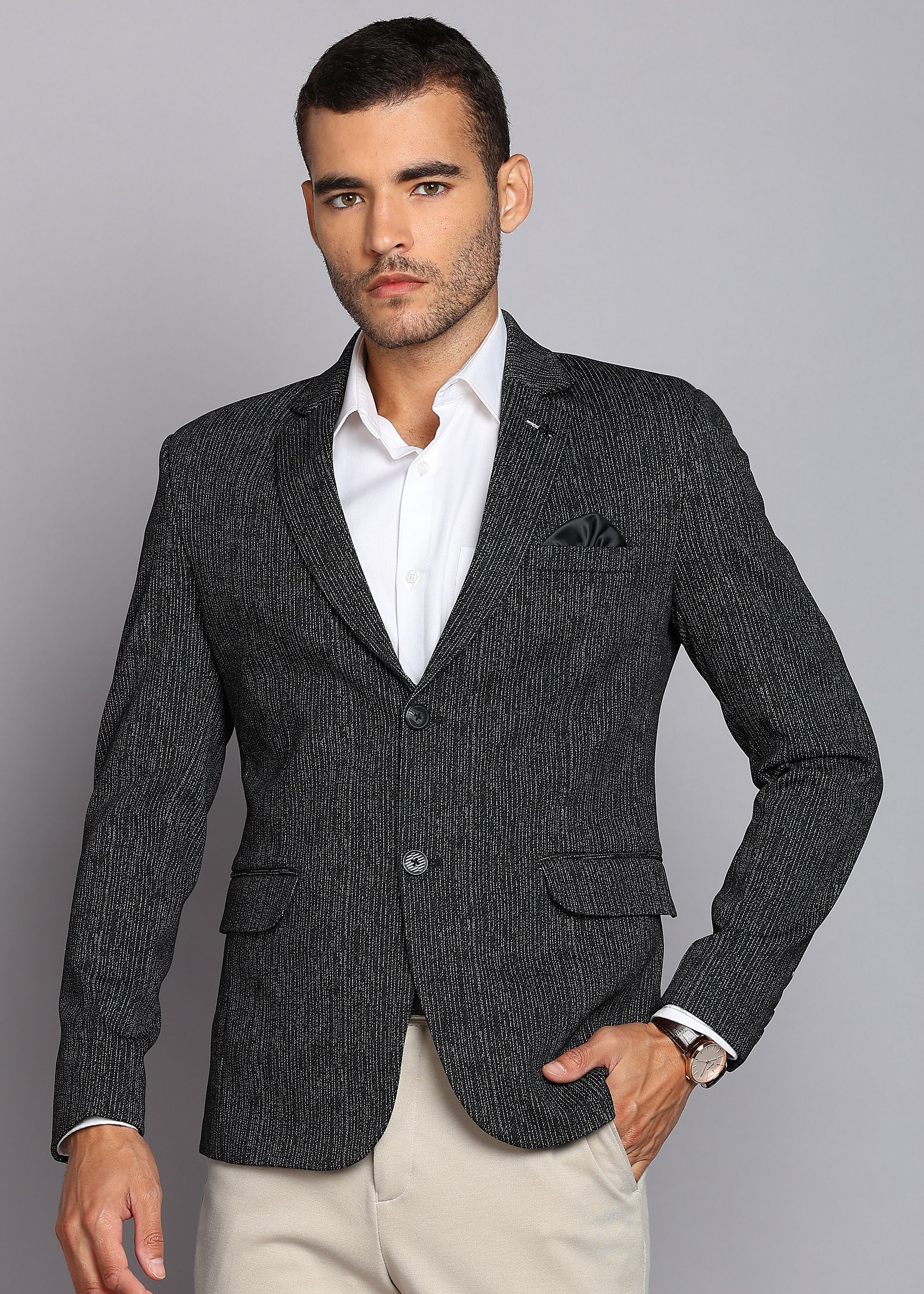 killer Men Self Design Single Breasted Casual Blazer-picture-14