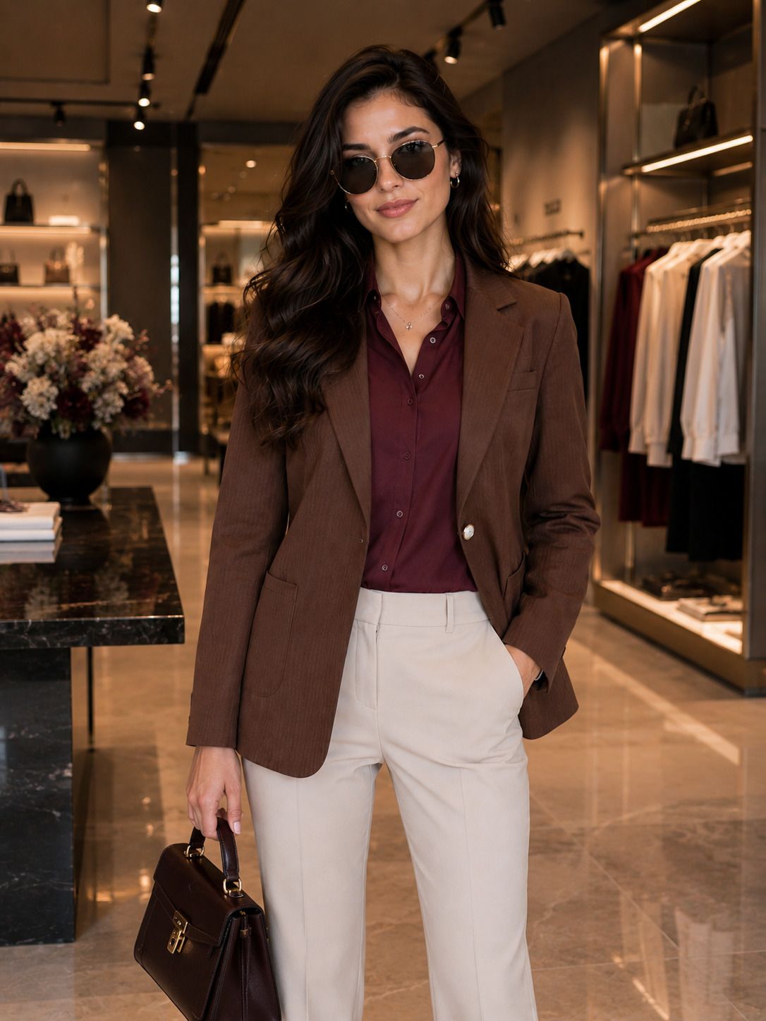 Women Striped Mandarin Casual Blazer-image-3