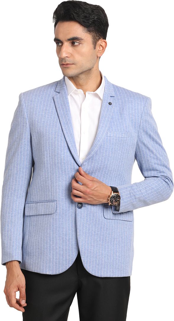 Men Striped Single Breasted Casual Blazer-image-27