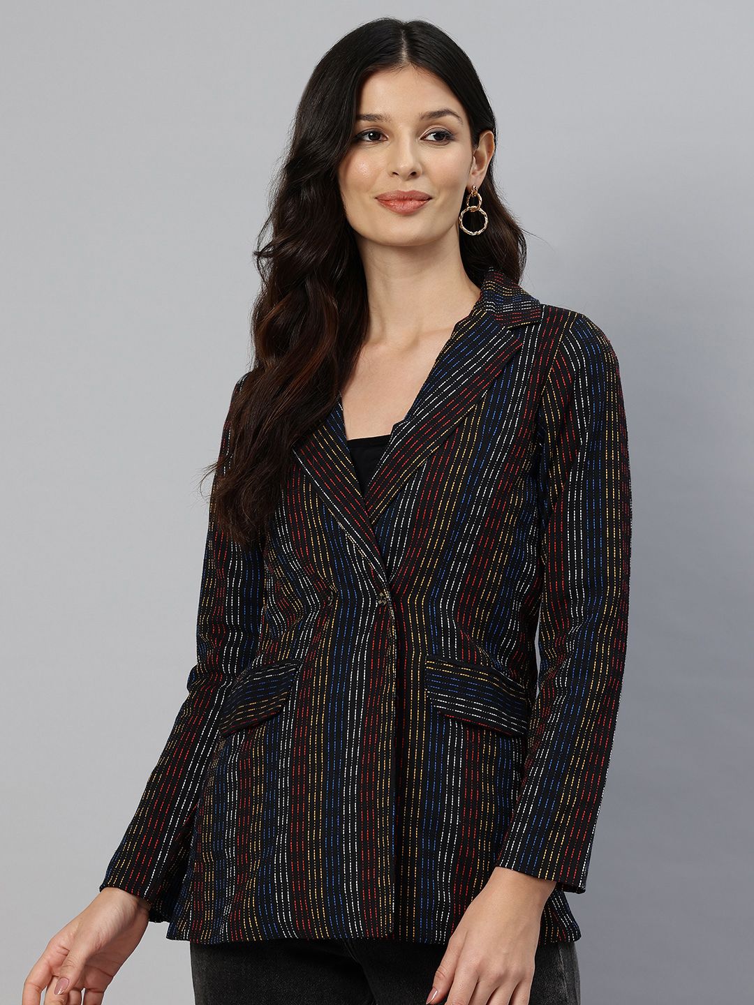 cottinfab Women Striped Double Breasted Casual Blazer-picture-11
