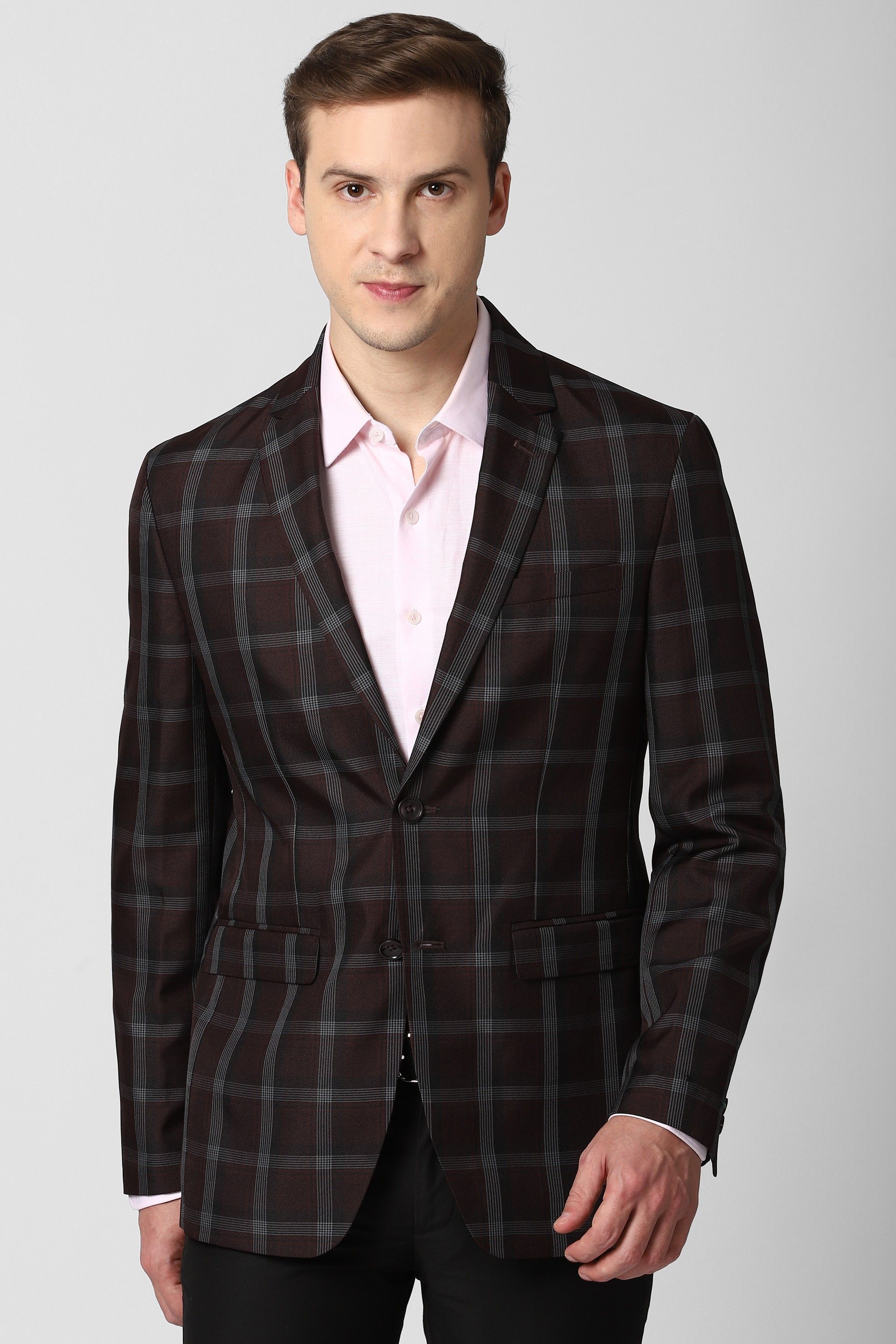 Men Checkered Single Breasted Formal Blazer