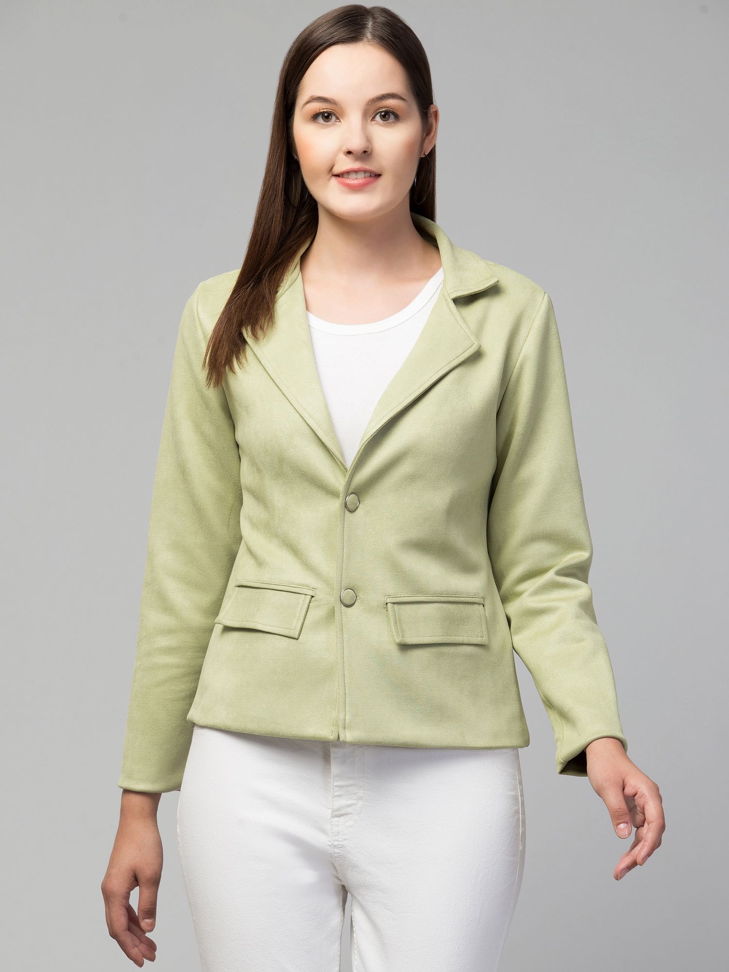 Women Solid Single Breasted Casual Blazer-image-22