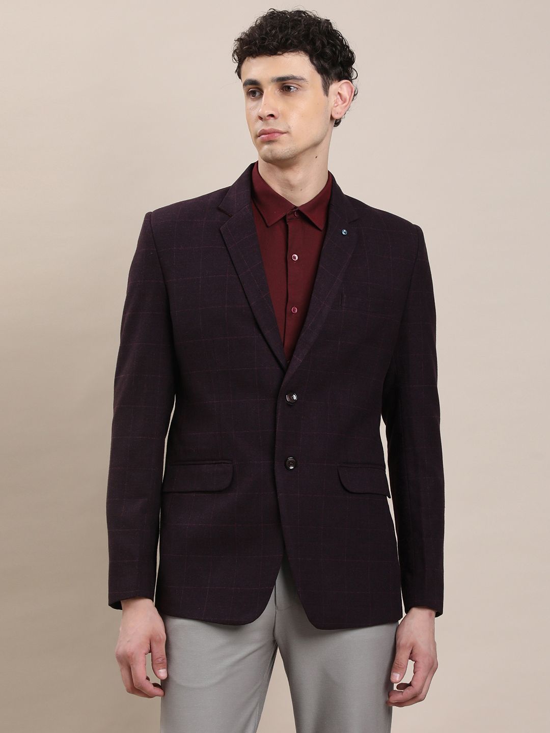 Men Checkered Single Breasted Casual Blazer