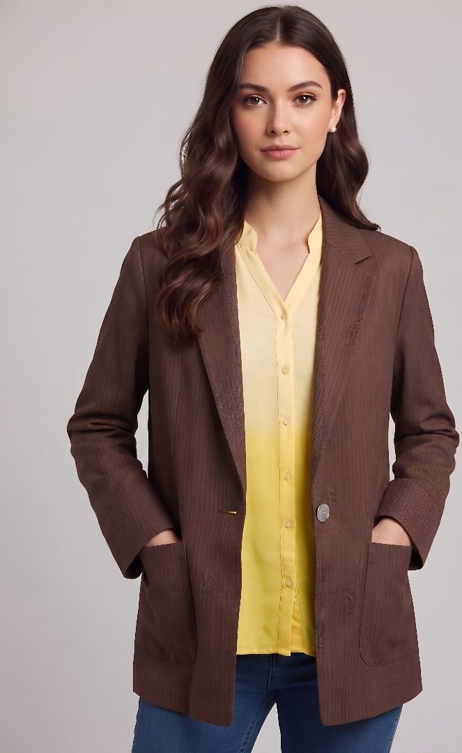 purever india Women Striped Single Breasted Casual Blazer-picture-38