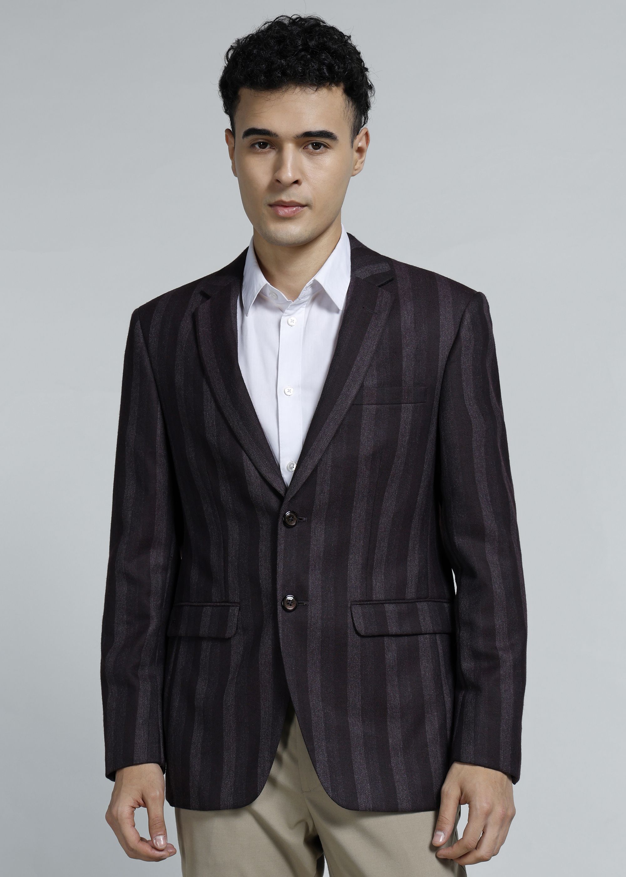 Men Striped Single Breasted Formal Blazer-image-25