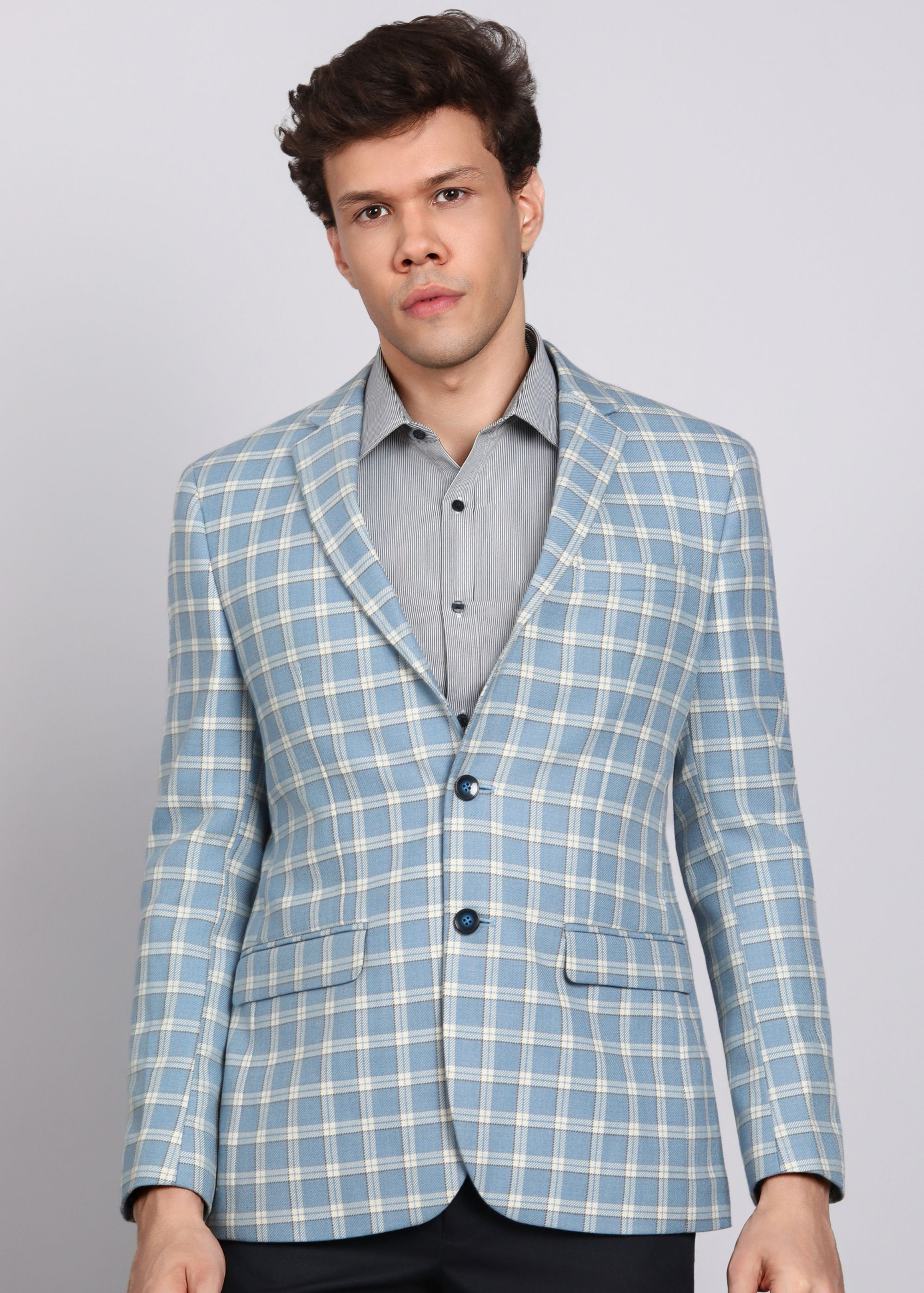 park avenue Men Checkered Single Breasted Formal Blazer-picture-35