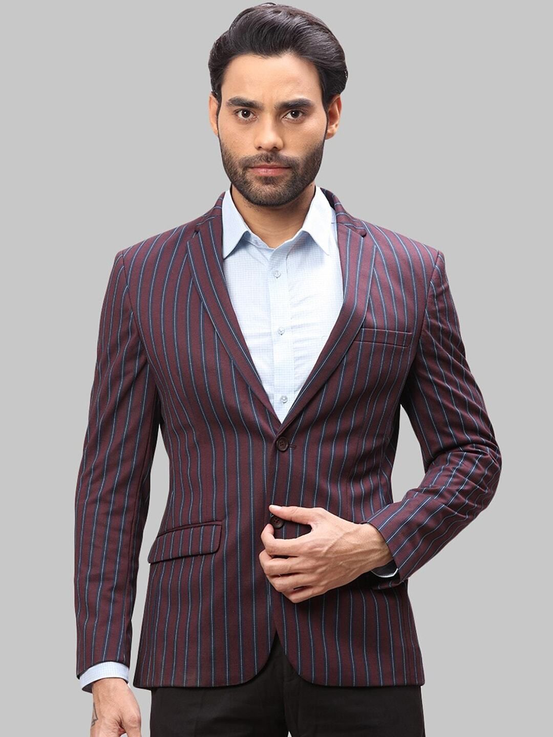 park avenue Men Striped Single Breasted Formal Blazer-picture-13