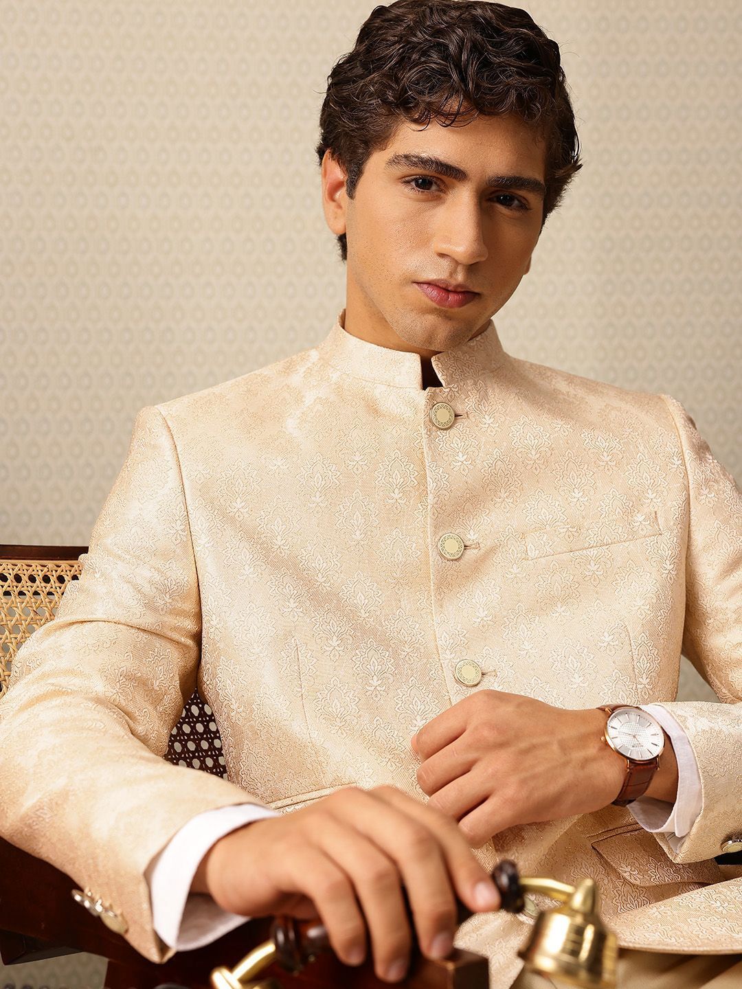 house of pataudi Men Self Design Single Breasted Festive Blazer-picture-11