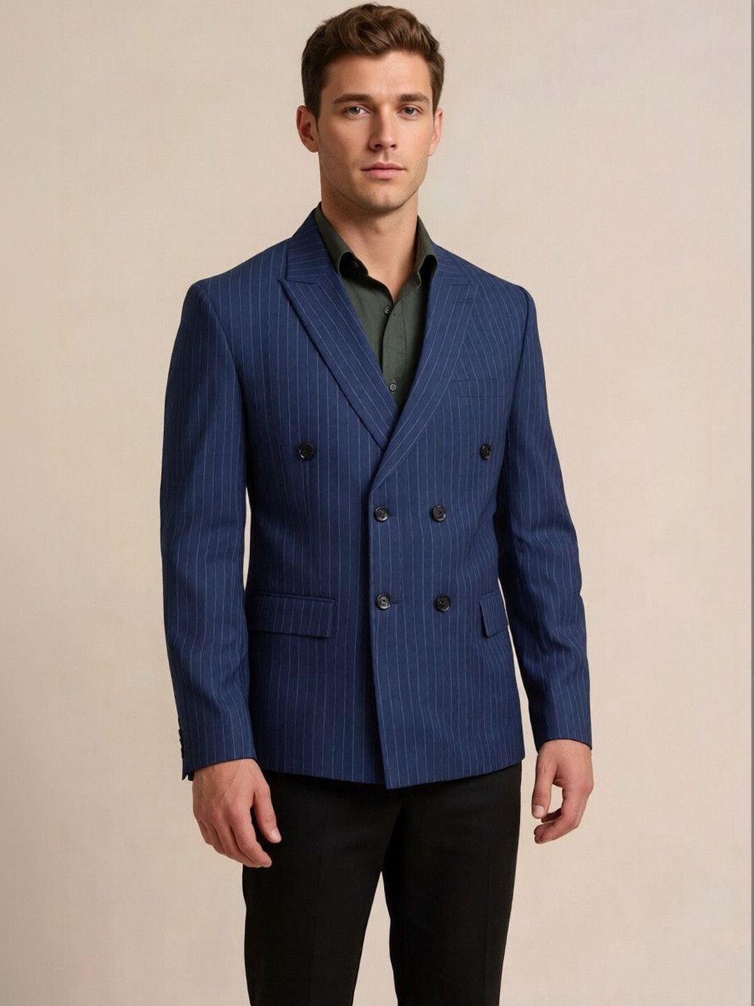 Men Striped Double Breasted Festive, Festive & Wedding, Formal, Lounge Wear, Party, Wedding Blazer-image-38