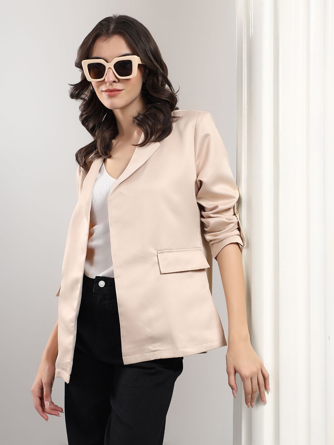 kotty Women Solid Mandarin Casual Blazer-picture-11