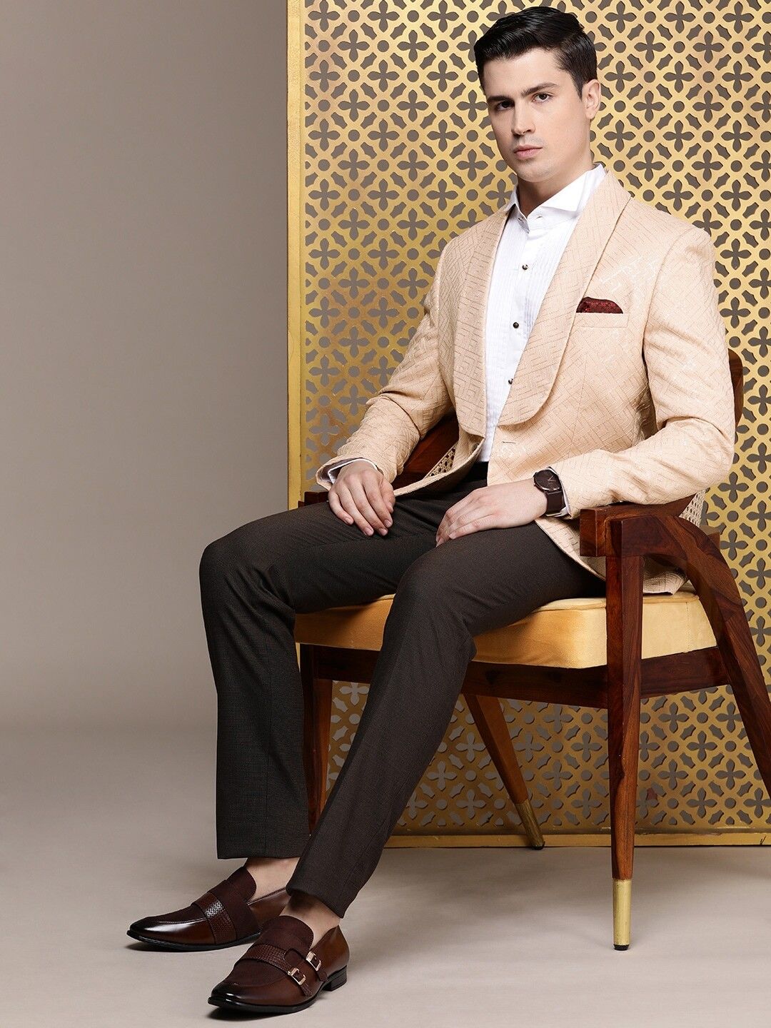 house of pataudi Men Self Design Single Breasted Party Blazer-picture-15