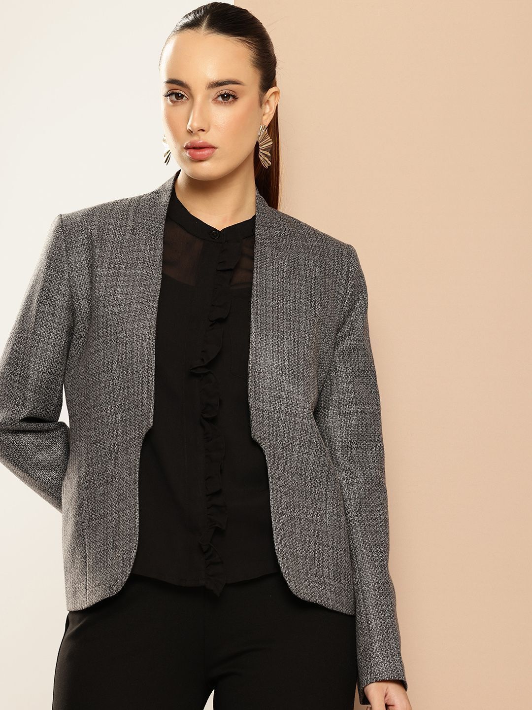 her by invictus Women Self Design Bandhgala Formal Blazer-picture-18