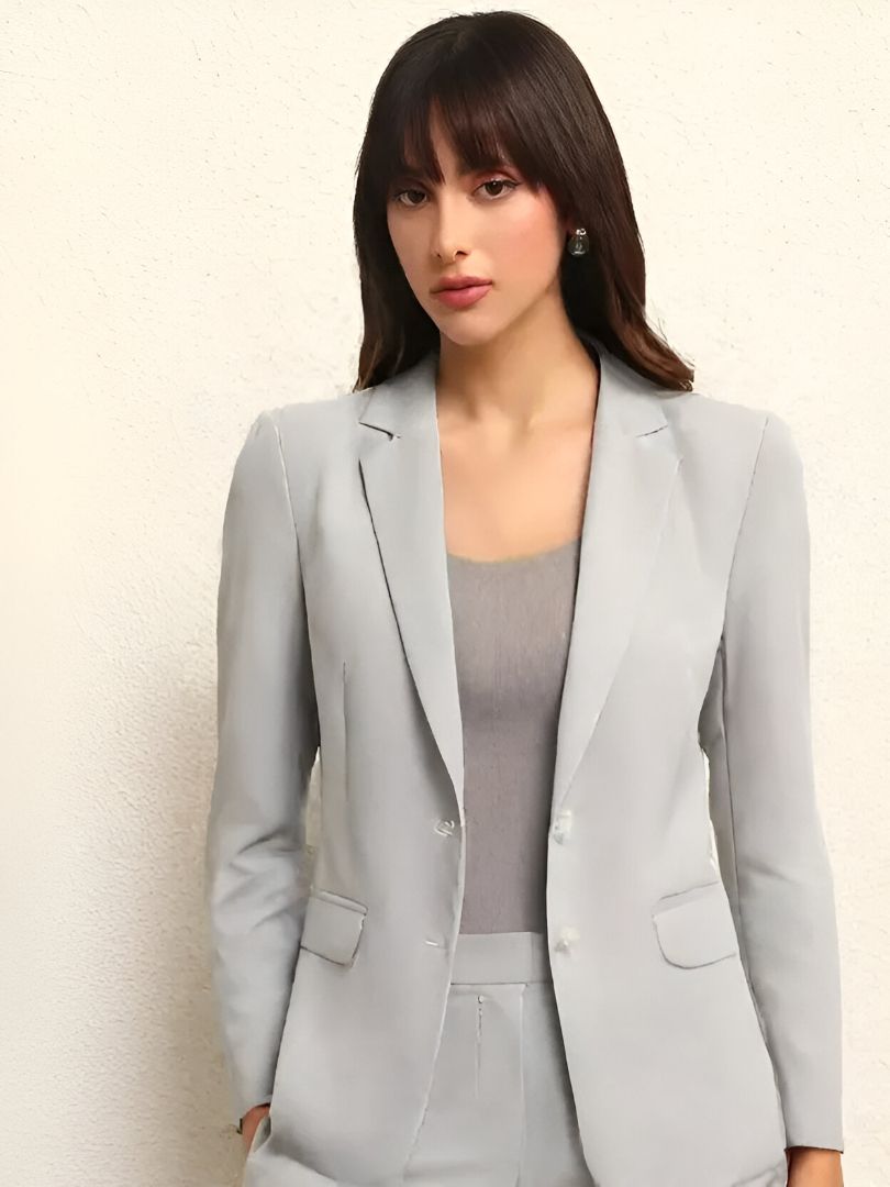 Women Solid Single Breasted Formal Blazer
