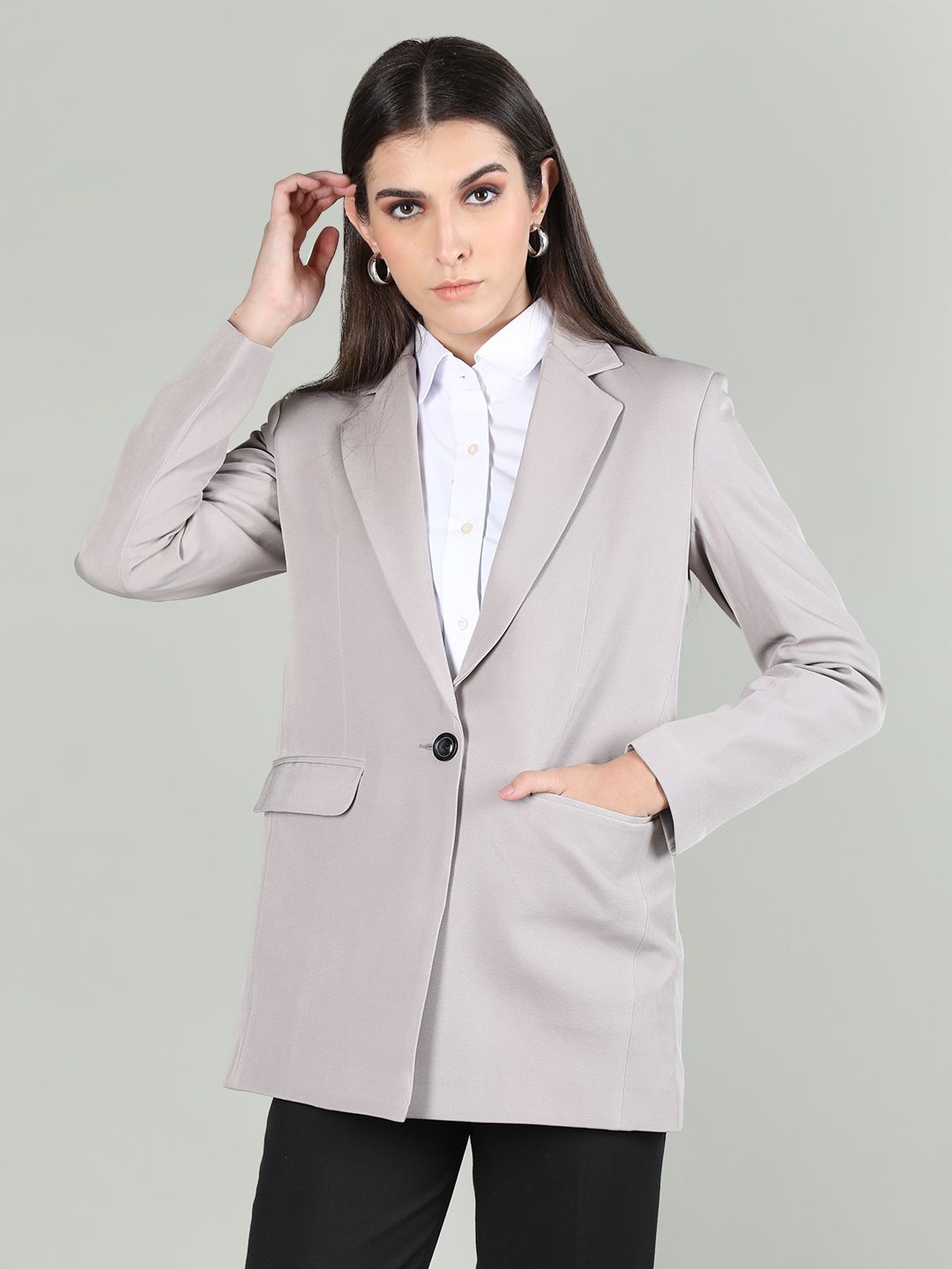 Women Solid Single Breasted Formal Blazer
