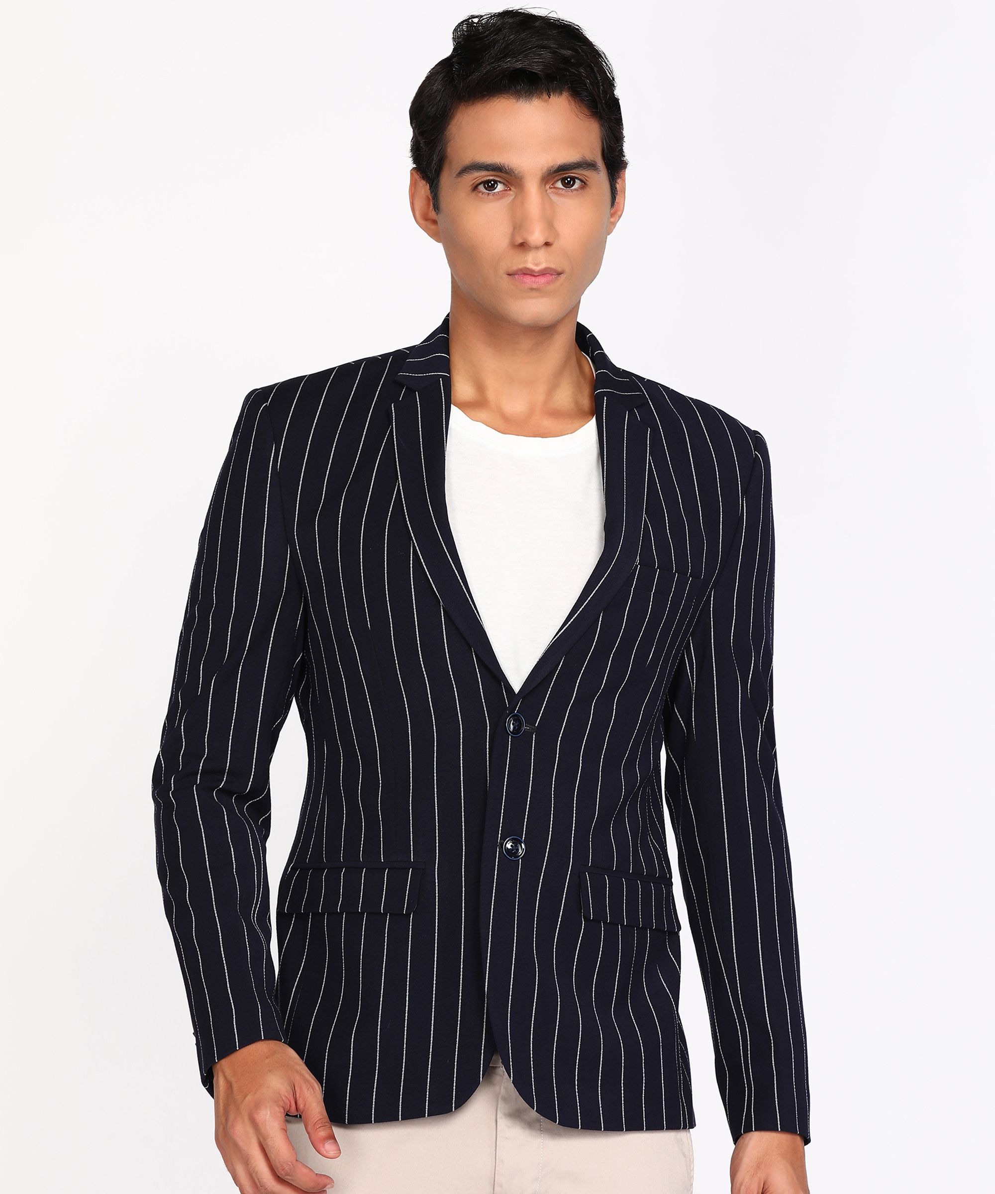 park avenue Men Striped Single Breasted Formal Blazer-picture-36