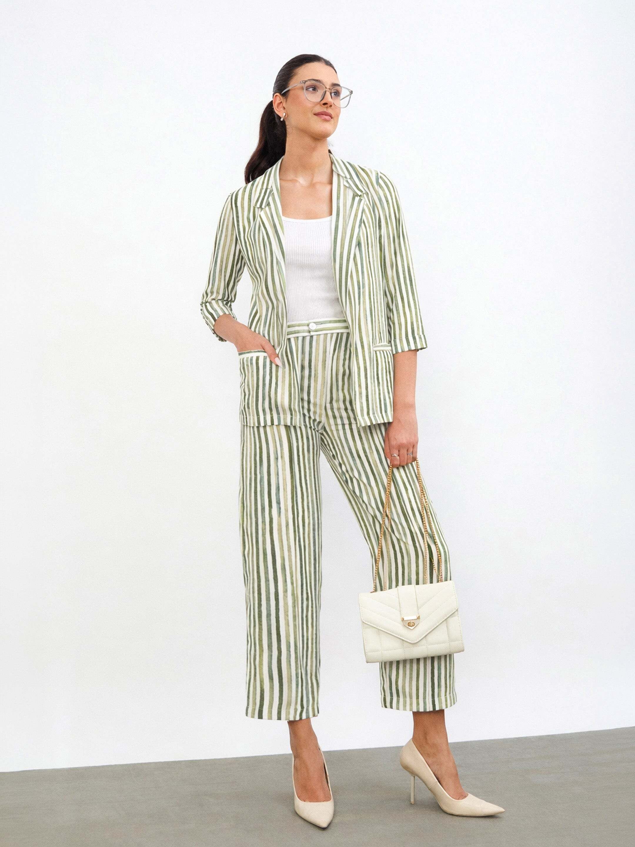 sassafras worklyf Women Striped Single Breasted Formal Blazer-picture-25
