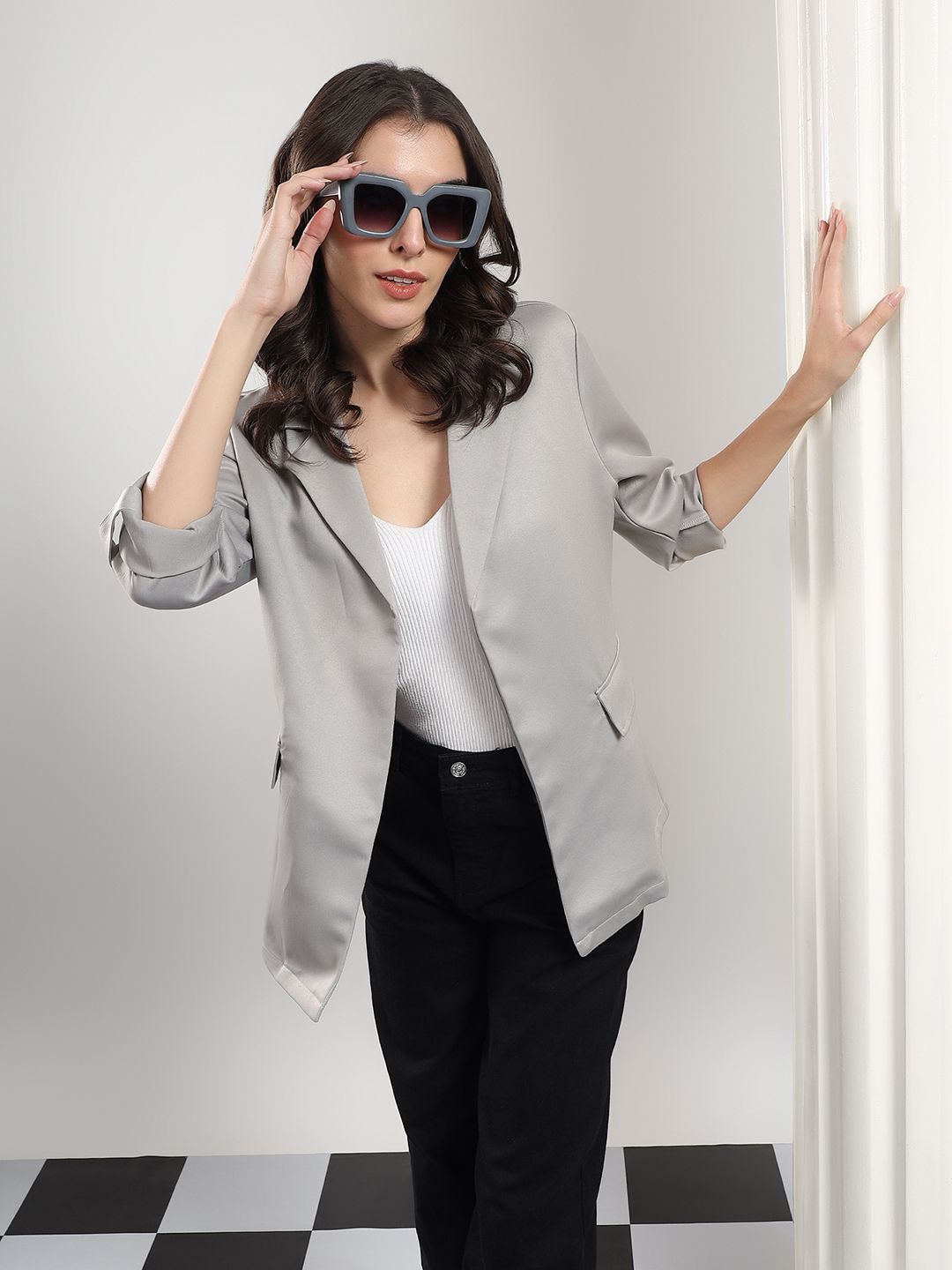 kotty Women Solid Mandarin Casual Blazer-picture-20