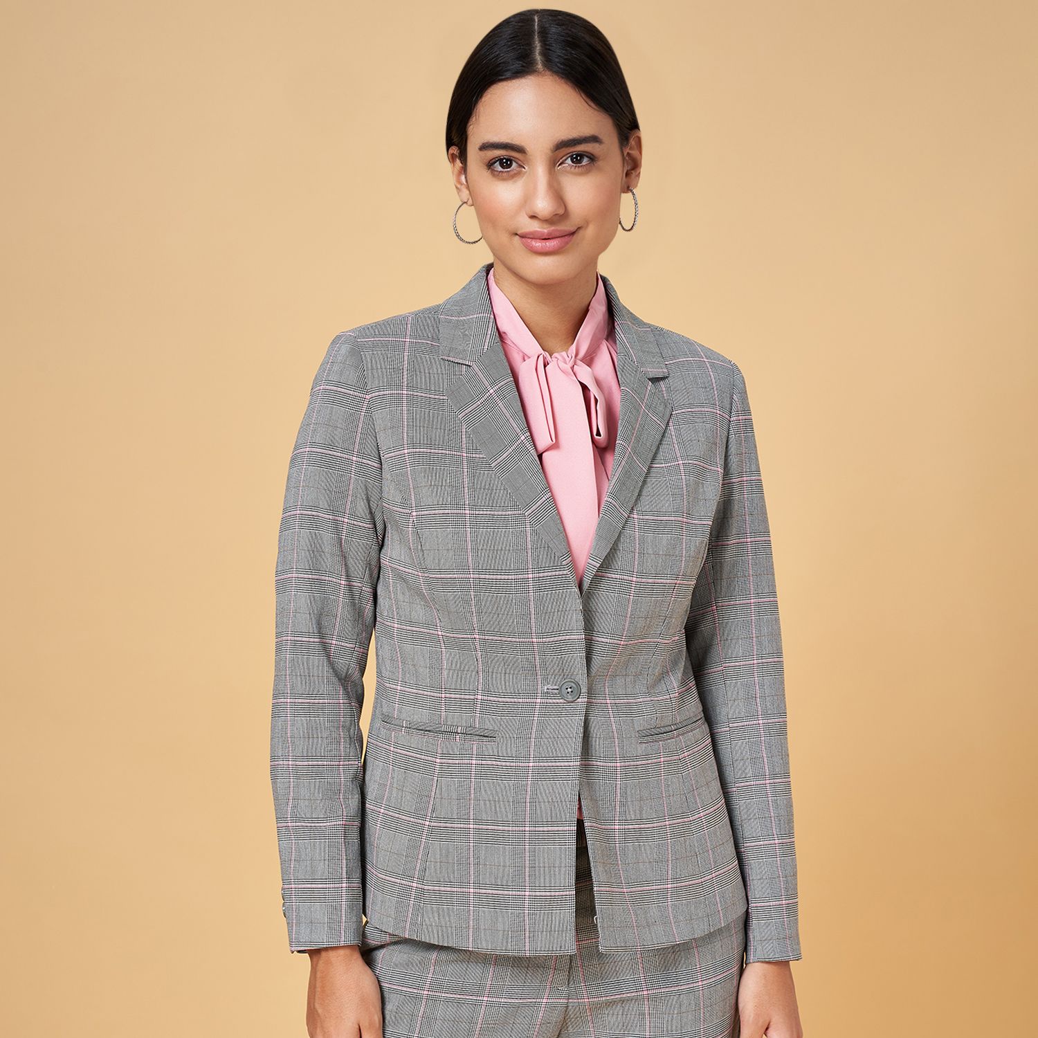 Women Checkered Single Breasted Formal Blazer-image-48