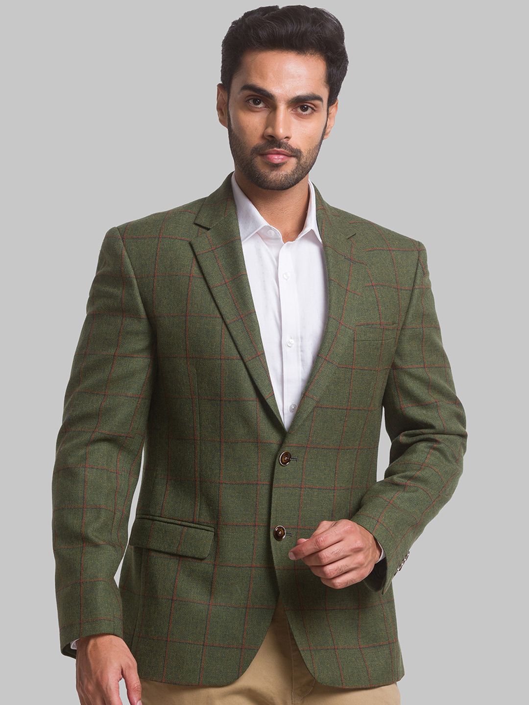 park avenue Men Checkered Single Breasted Formal Blazer-picture-20