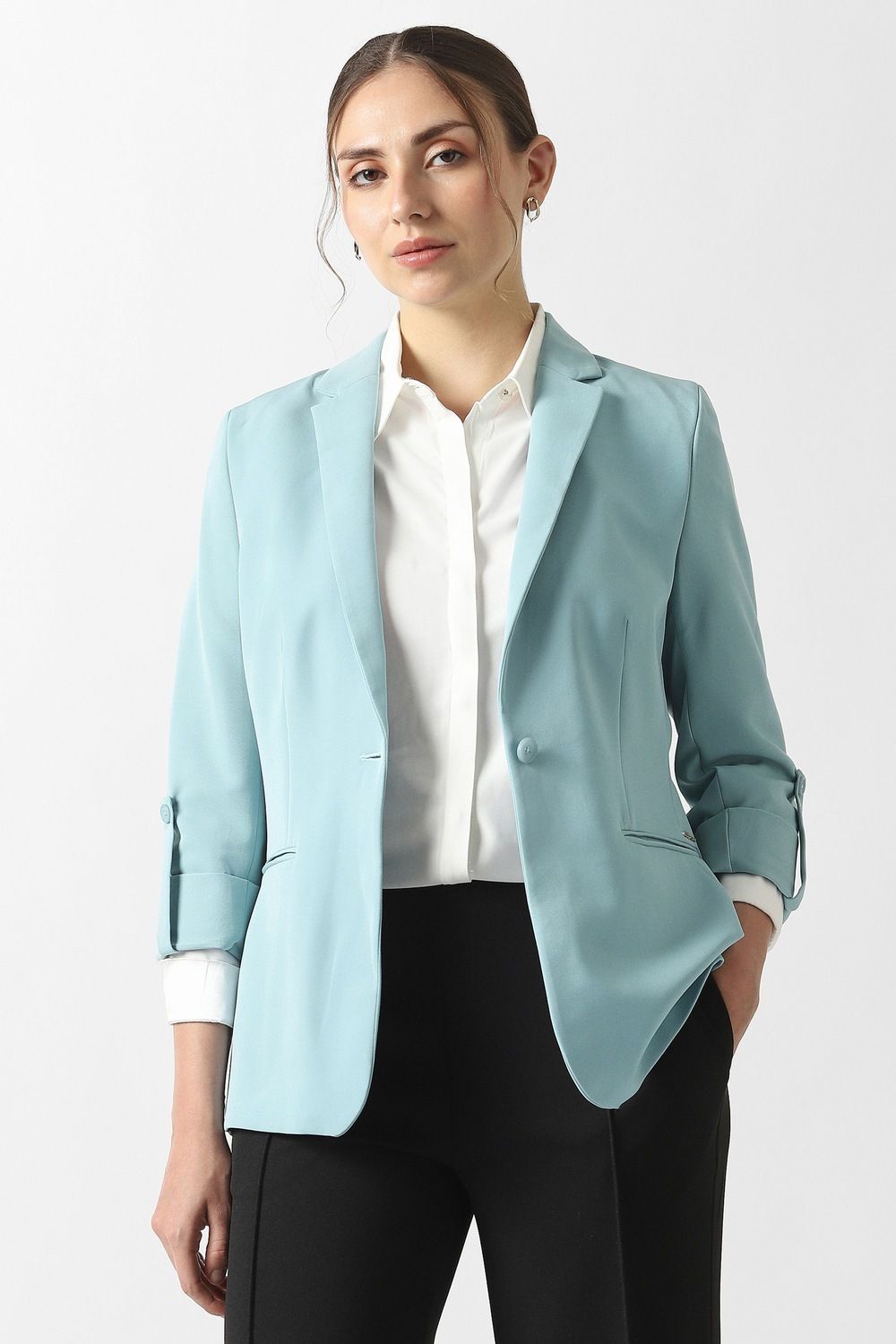van heusen Women Solid Single Breasted Formal Blazer-picture-11