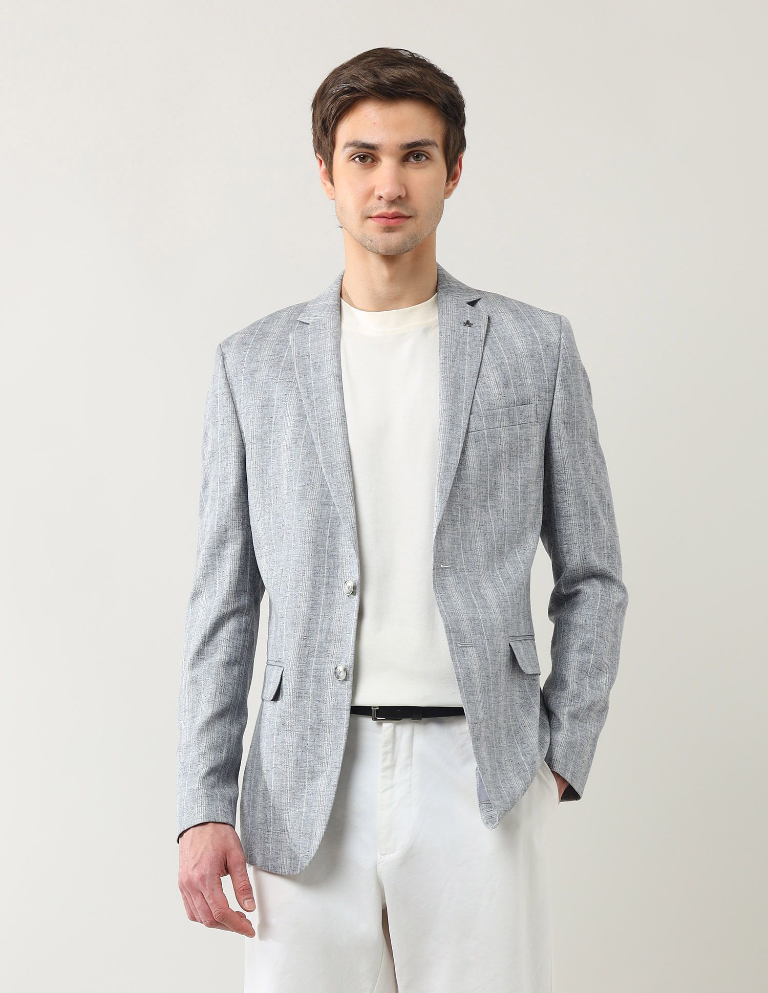 Men Striped Single Breasted Casual Blazer-image-27