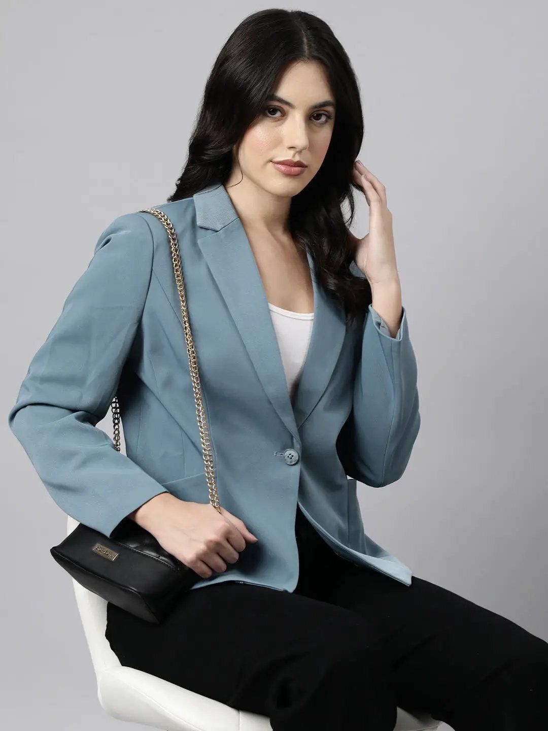 Women Solid Single Breasted Casual Blazer-image-19