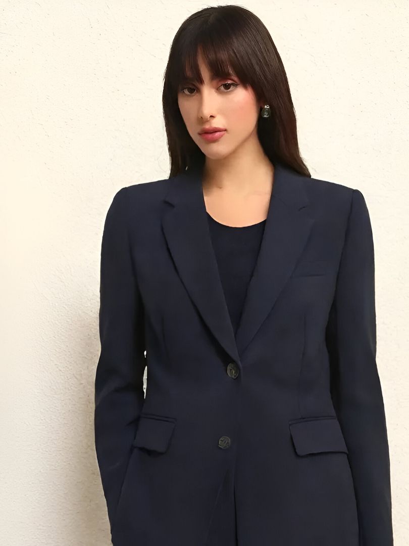 Women Solid Single Breasted Formal Blazer