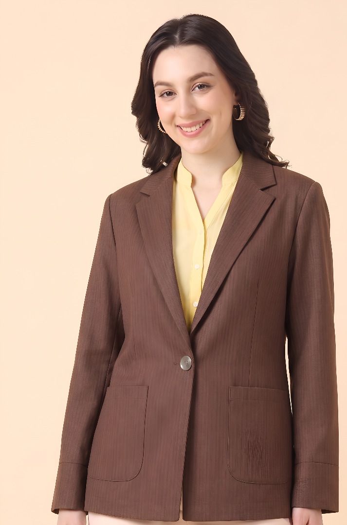 purever india Women Striped Single Breasted Casual Blazer-picture-41