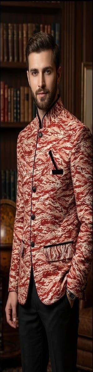 chanderivastra Men Printed Bandhgala Festive & Wedding, Party, Wedding, Casual Blazer-picture-1