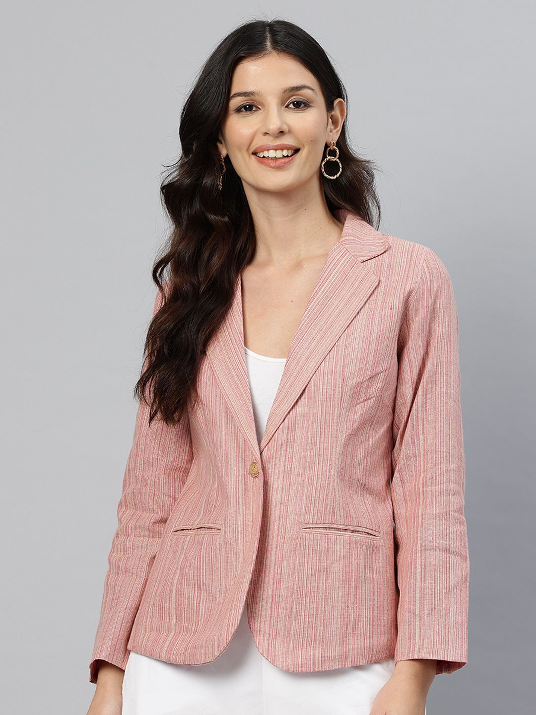 cottinfab Women Striped Single Breasted Casual Blazer-picture-15