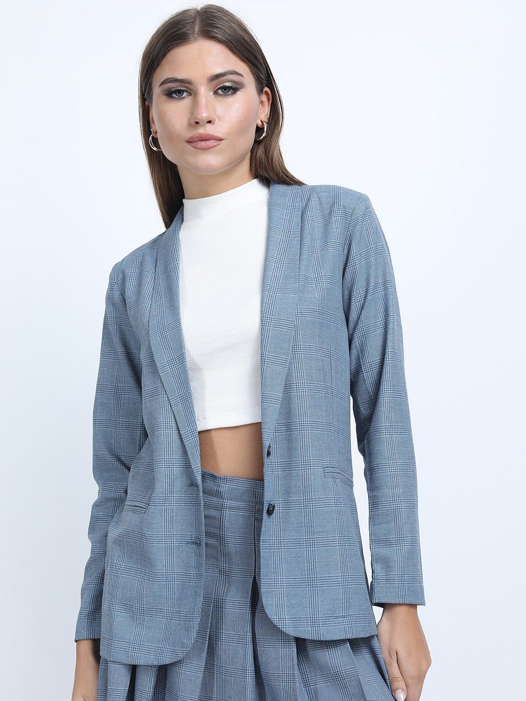 Women Checkered Single Breasted Party Blazer