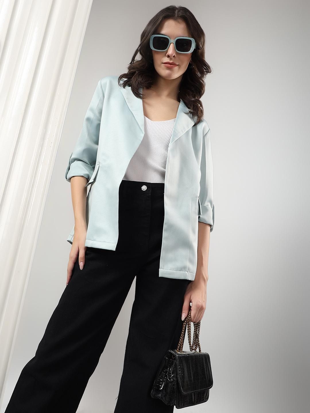 kotty Women Solid Mandarin Casual Blazer-picture-19
