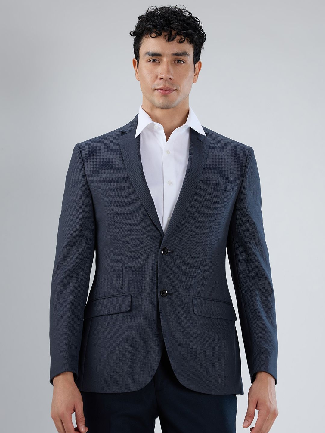park avenue Men Self Design Double Breasted Formal Blazer-picture-36