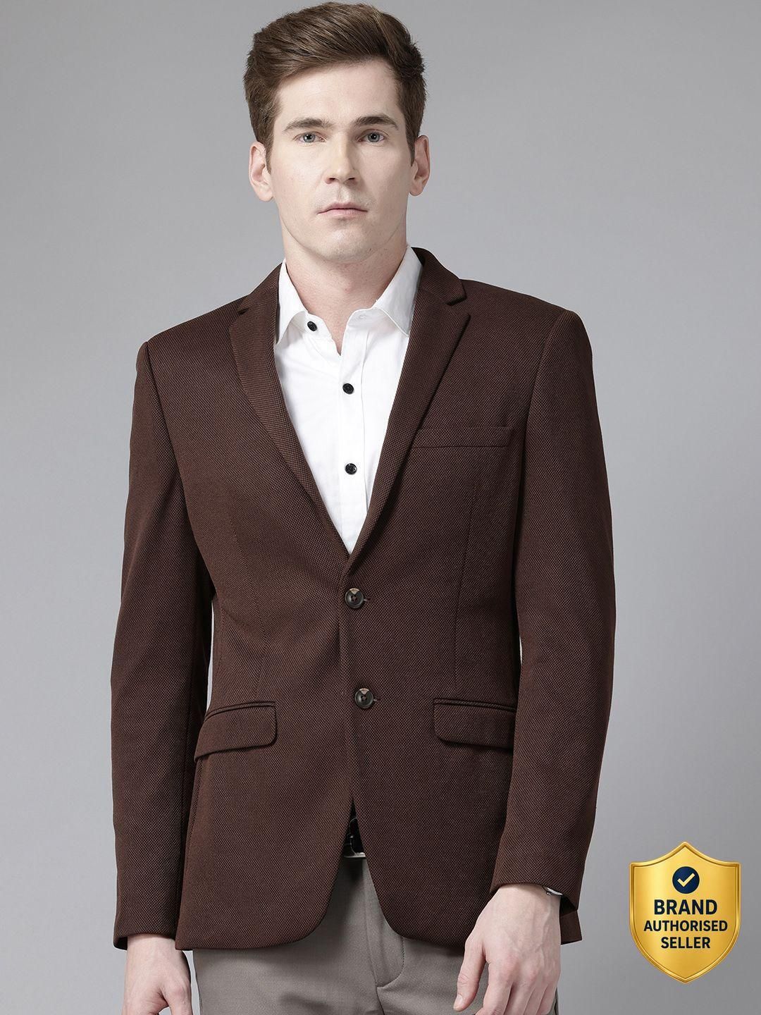 Men Self Design Single Breasted Formal Blazer-image-20