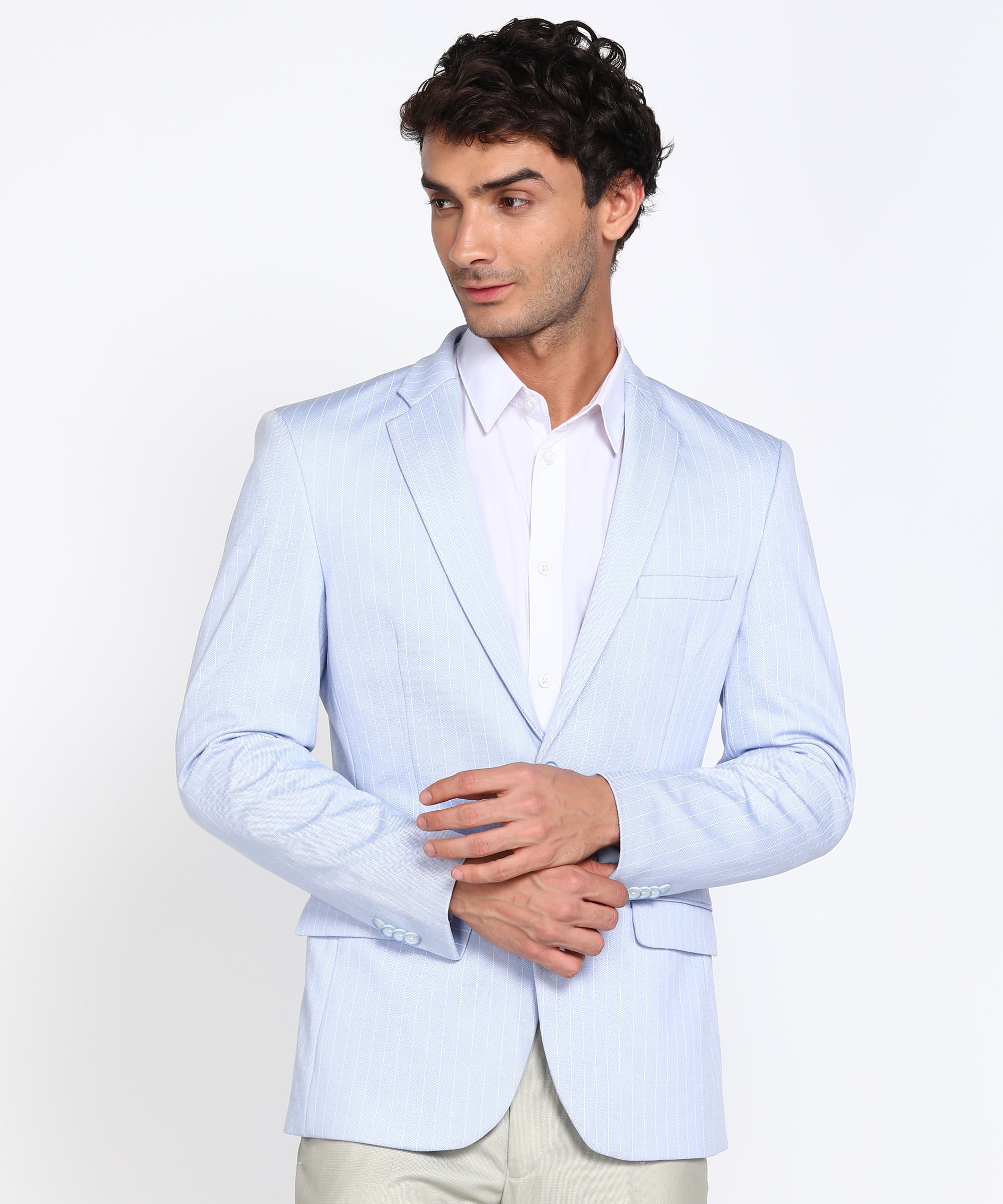 Men Striped Single Breasted Formal Blazer-image-37