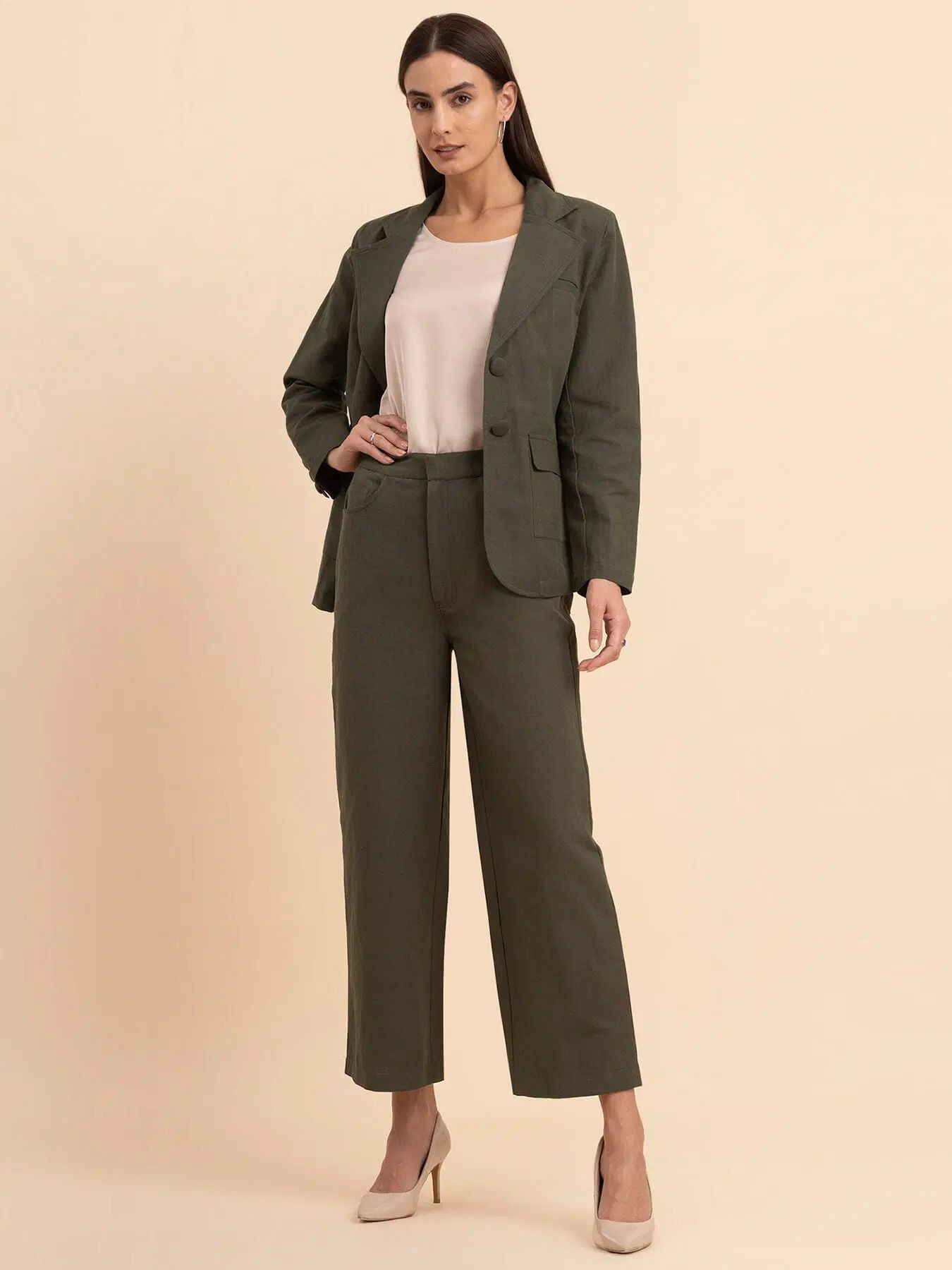 Women Solid Single Breasted Casual Blazer-image-10