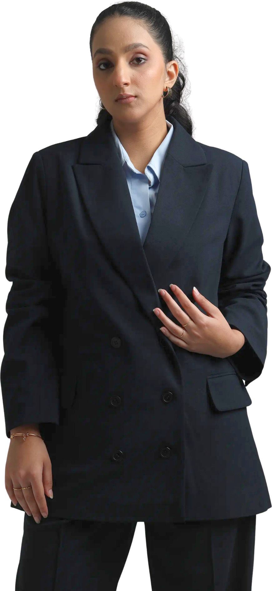 house of professionals Women Solid Double Breasted Formal Blazer-picture-25