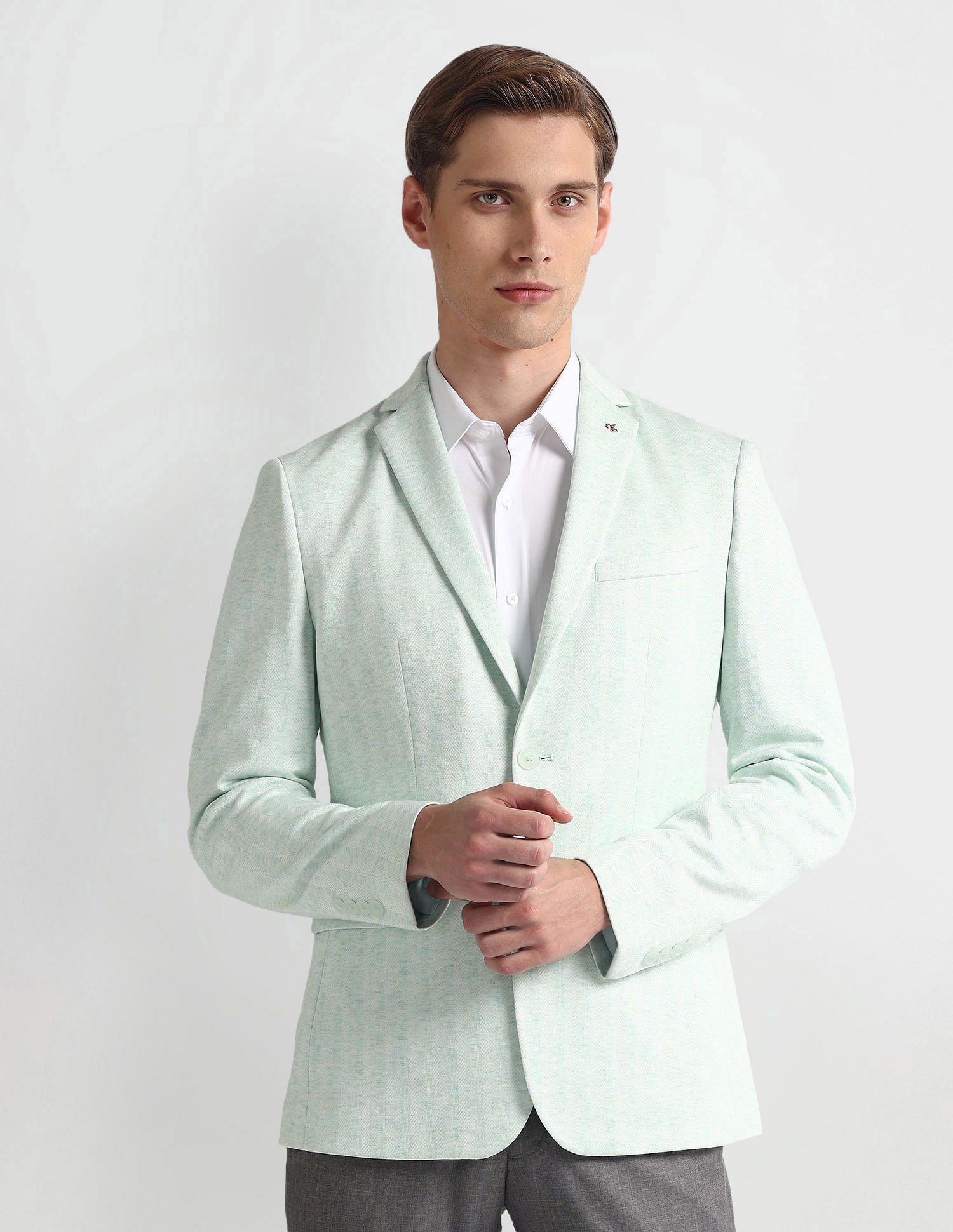 Men Self Design Single Breasted Formal Blazer
