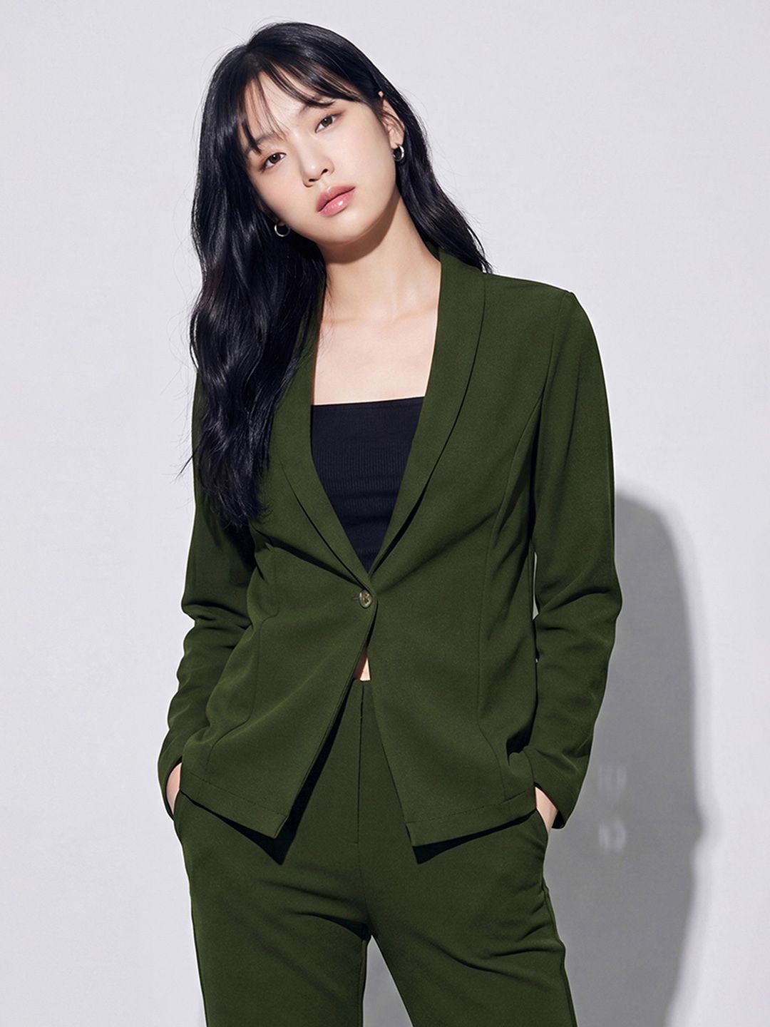 Women Solid Mandarin Casual Blazer-image-25