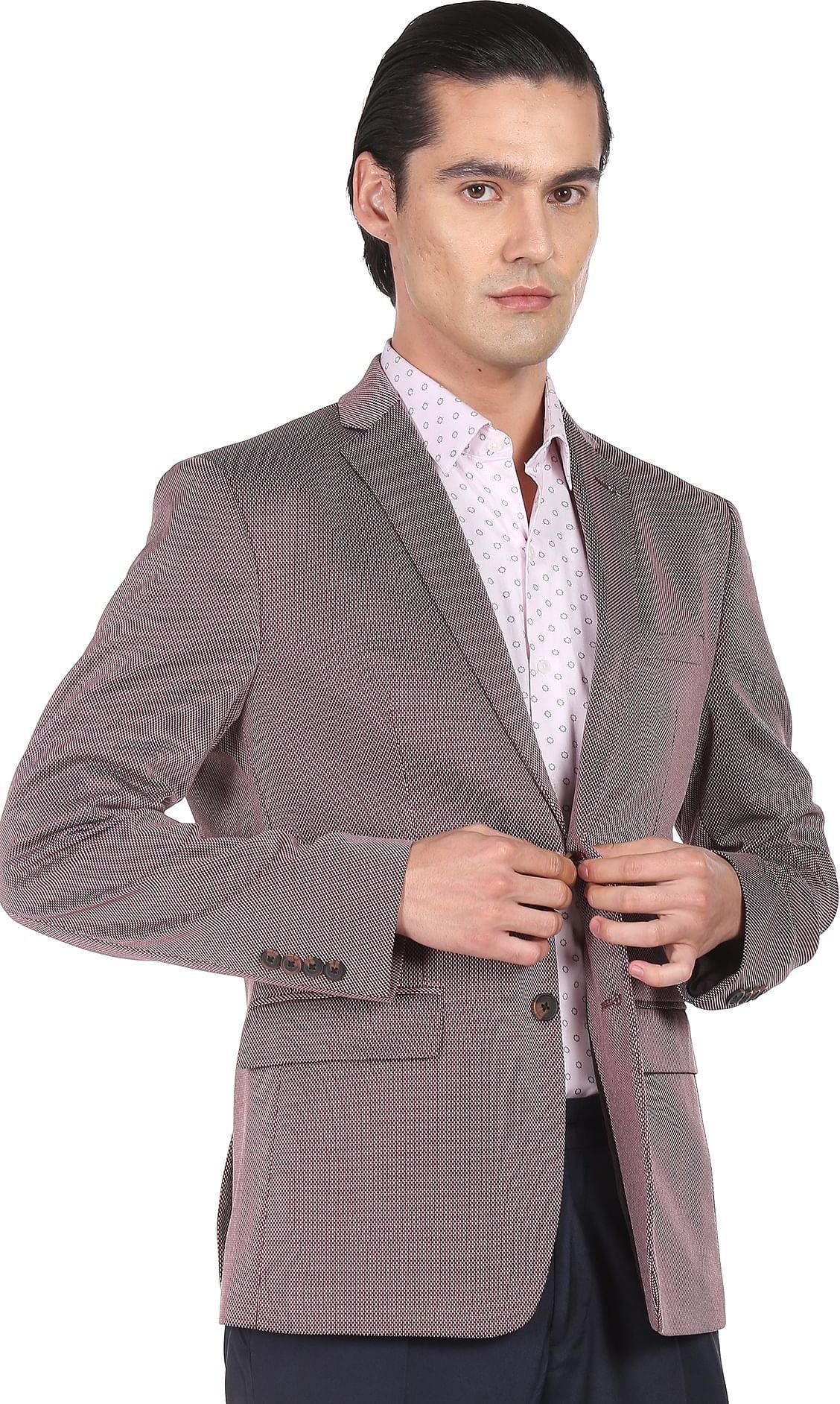 arrow Men Self Design Single Breasted Formal Blazer-picture-10