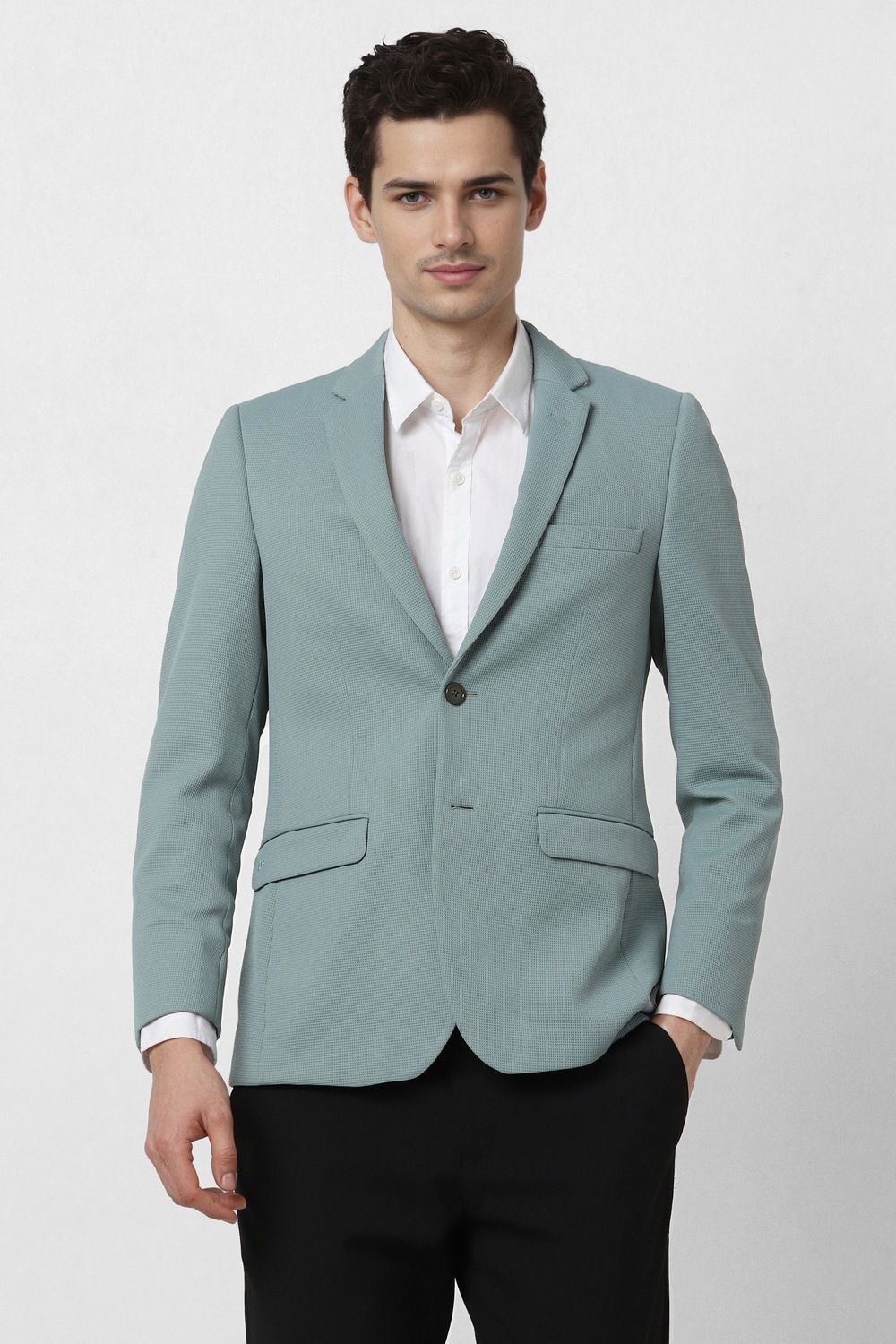peter england Men Self Design Single Breasted Casual Blazer-picture-27