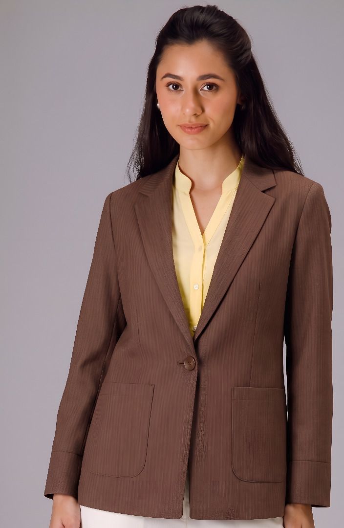 purever india Women Striped Single Breasted Casual Blazer-picture-40