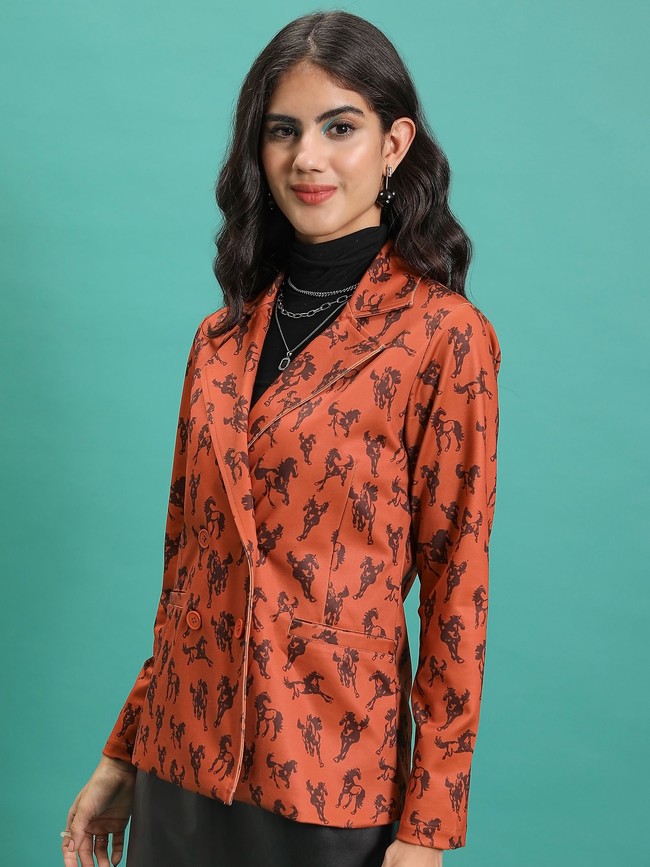 tokyo talkies Women Printed Double Breasted Casual Blazer-picture-14