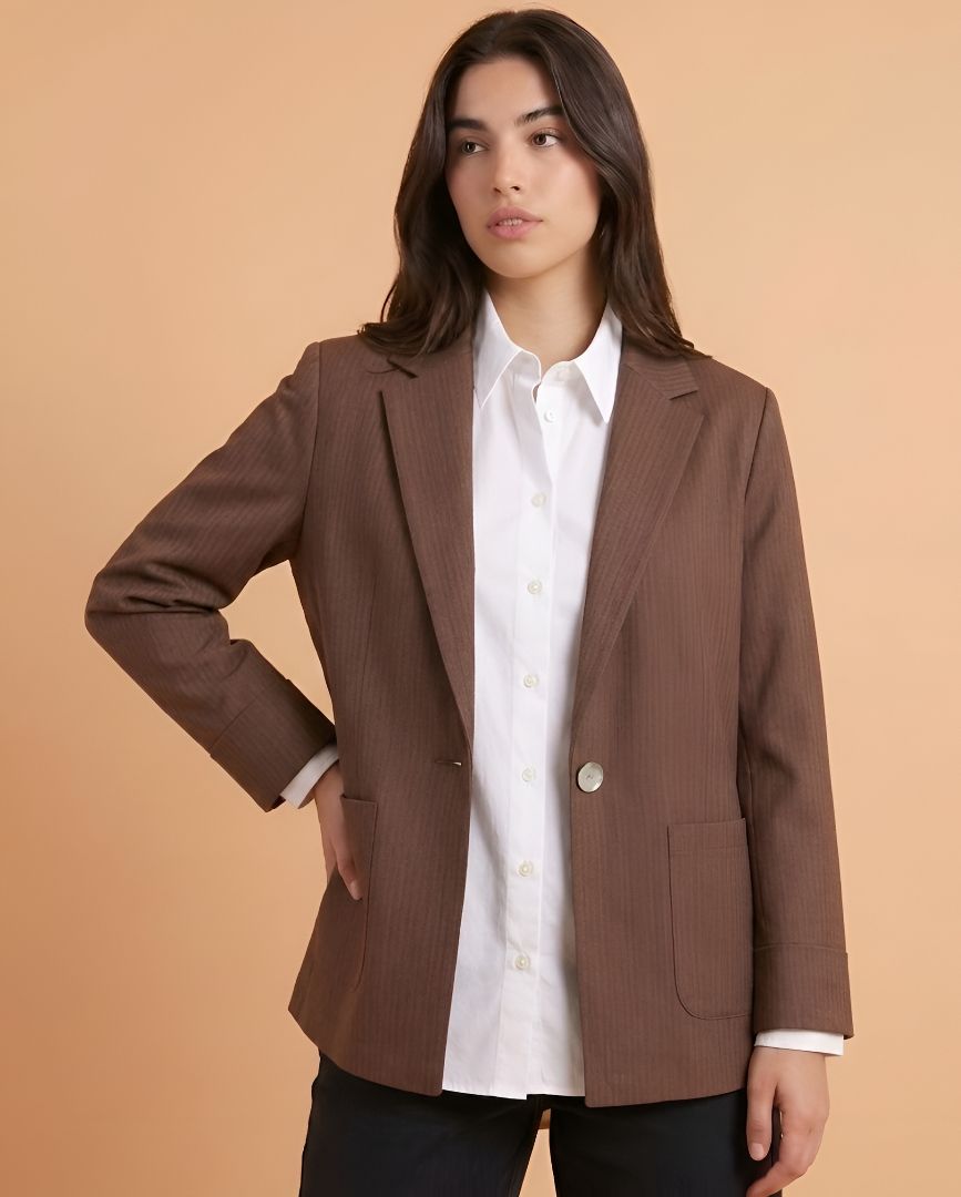 purever india Women Striped Single Breasted Casual Blazer-picture-23