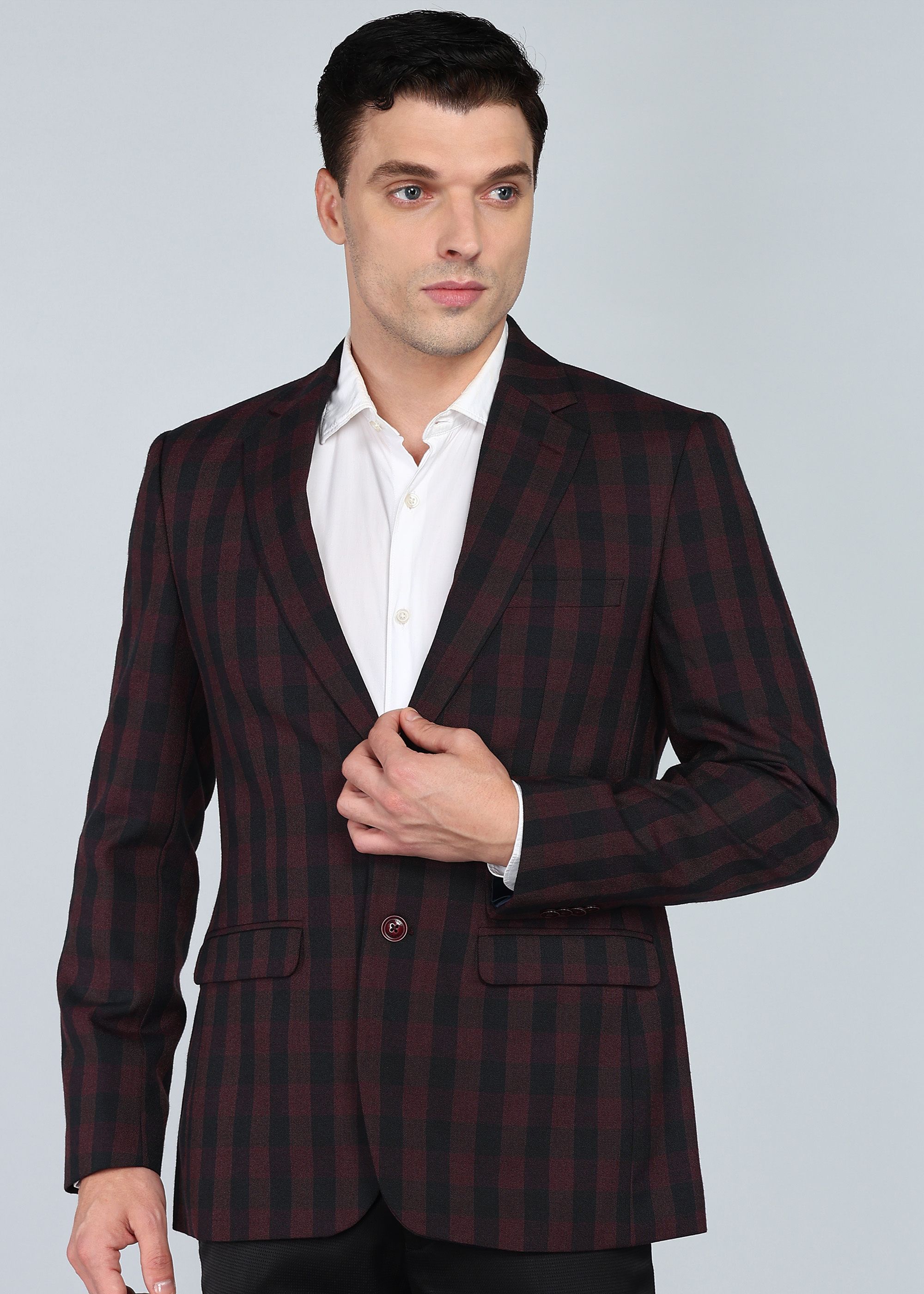 park avenue Men Checkered Single Breasted Formal Blazer-picture-34