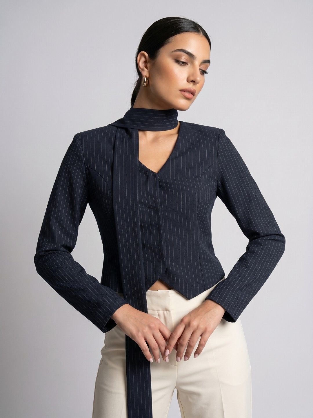 phosphorus Women Striped Single Breasted Casual Blazer-picture-6