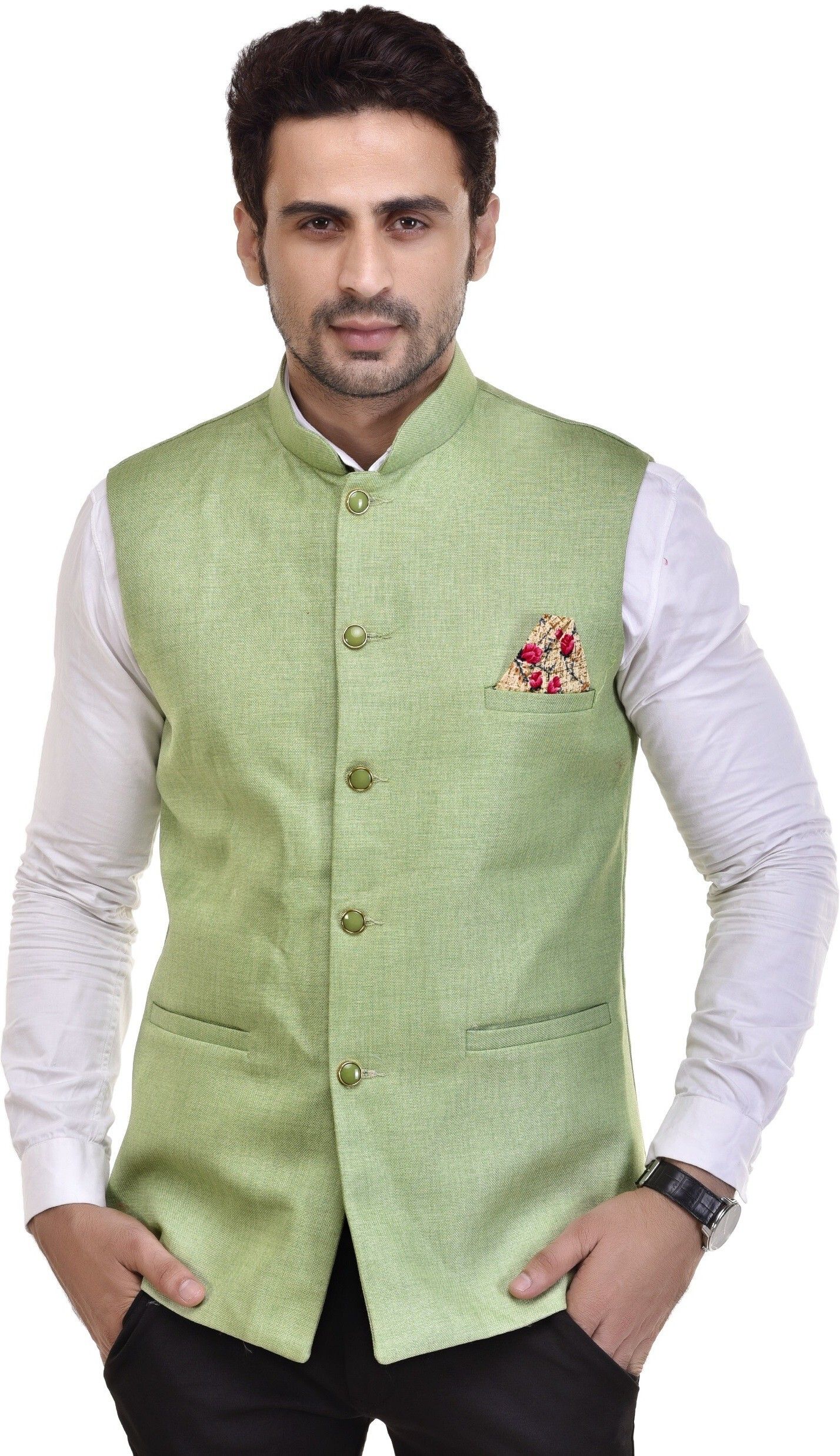 Men Solid Mandarin Festive & Wedding Blazer