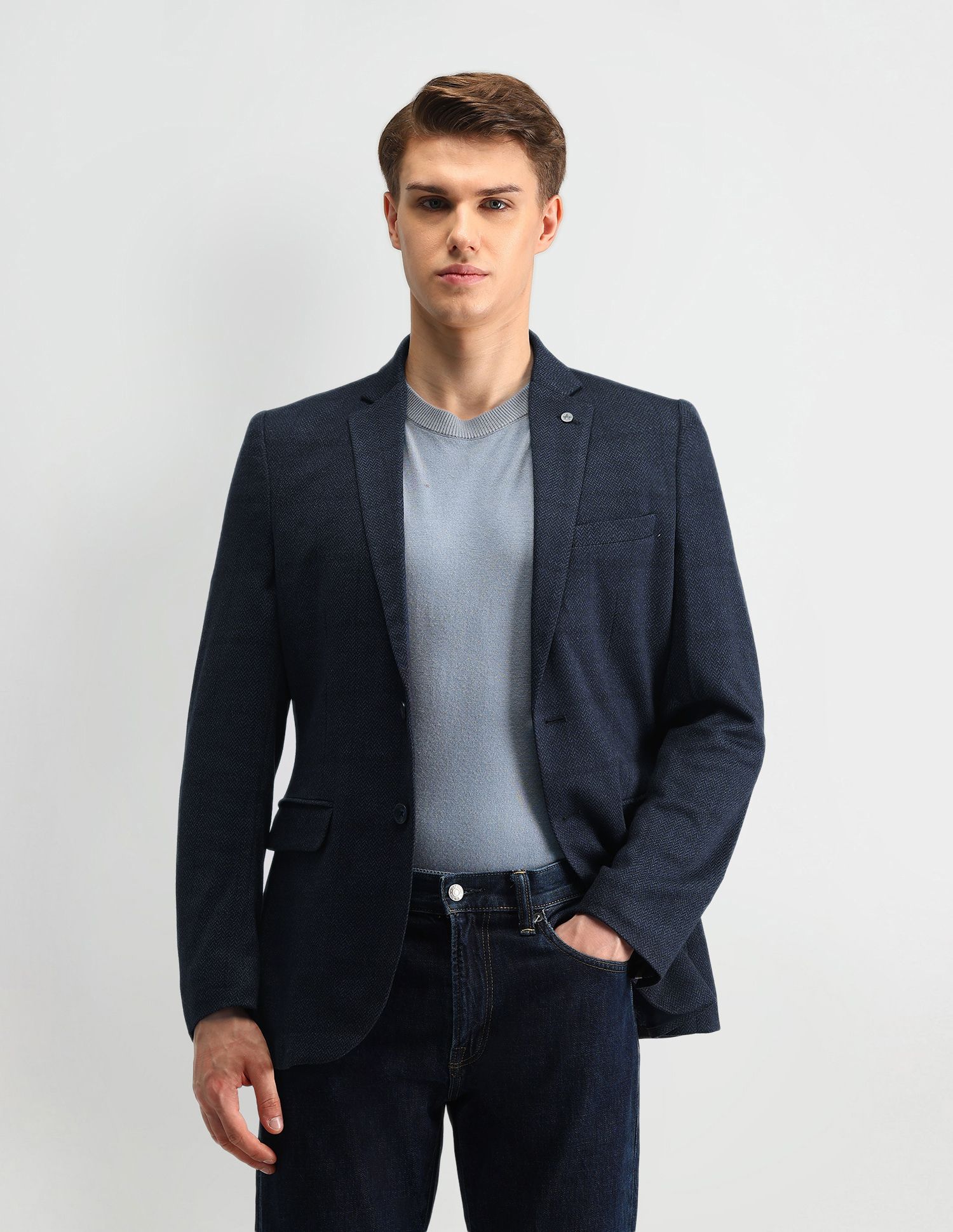 arrow Men Self Design Single Breasted Formal Blazer-picture-23